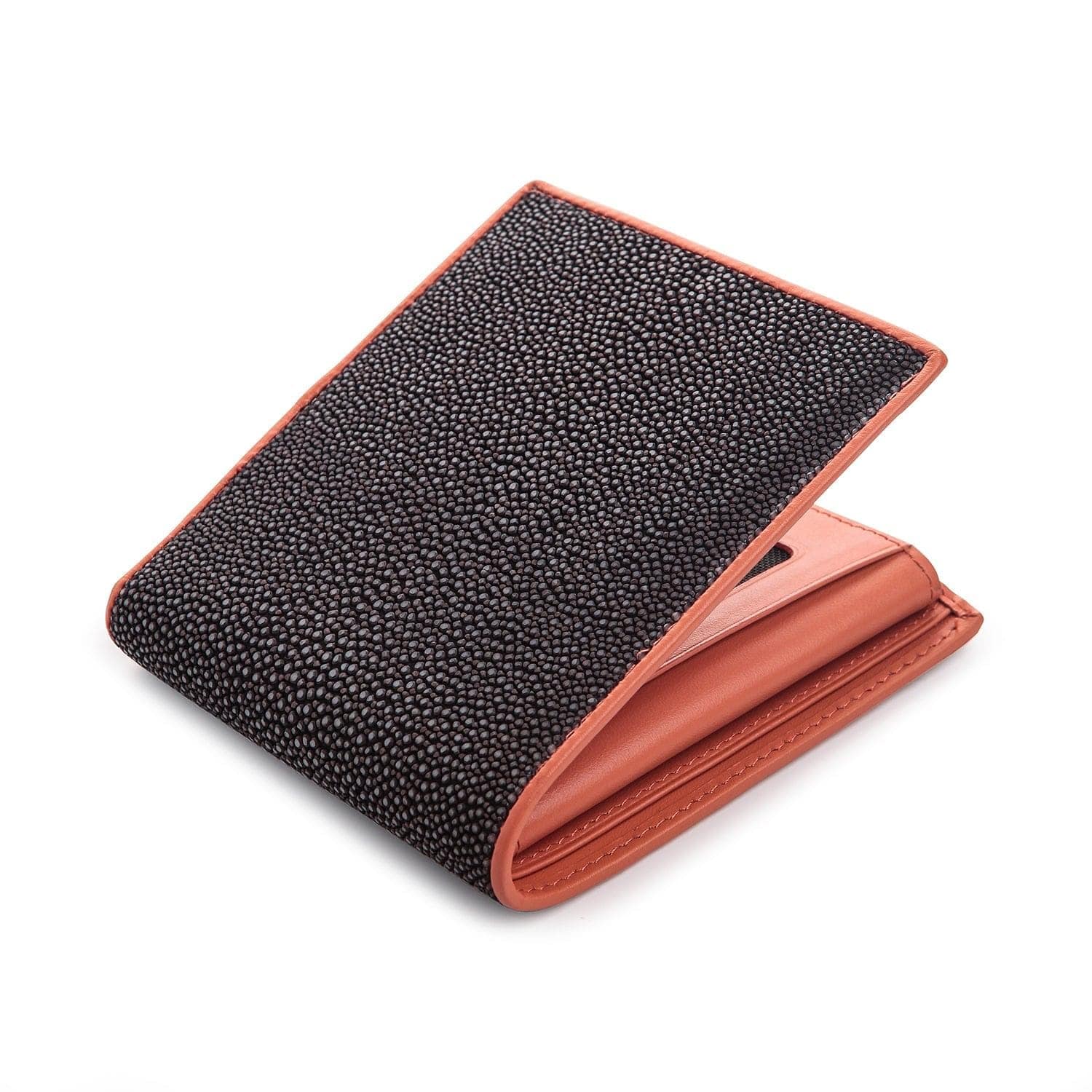 Genuine Stingray Skin Men's Wallet - Two-Tone Black & Brown Leather Bifold Wallet for Everyday Use & Gift Giving
