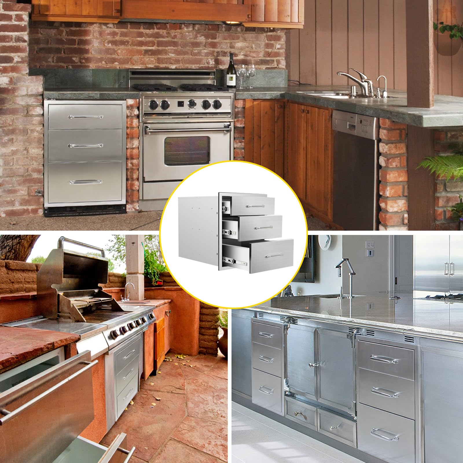 Stainless Steel Triple BBQ Drawers for Outdoor Kitchen - 18