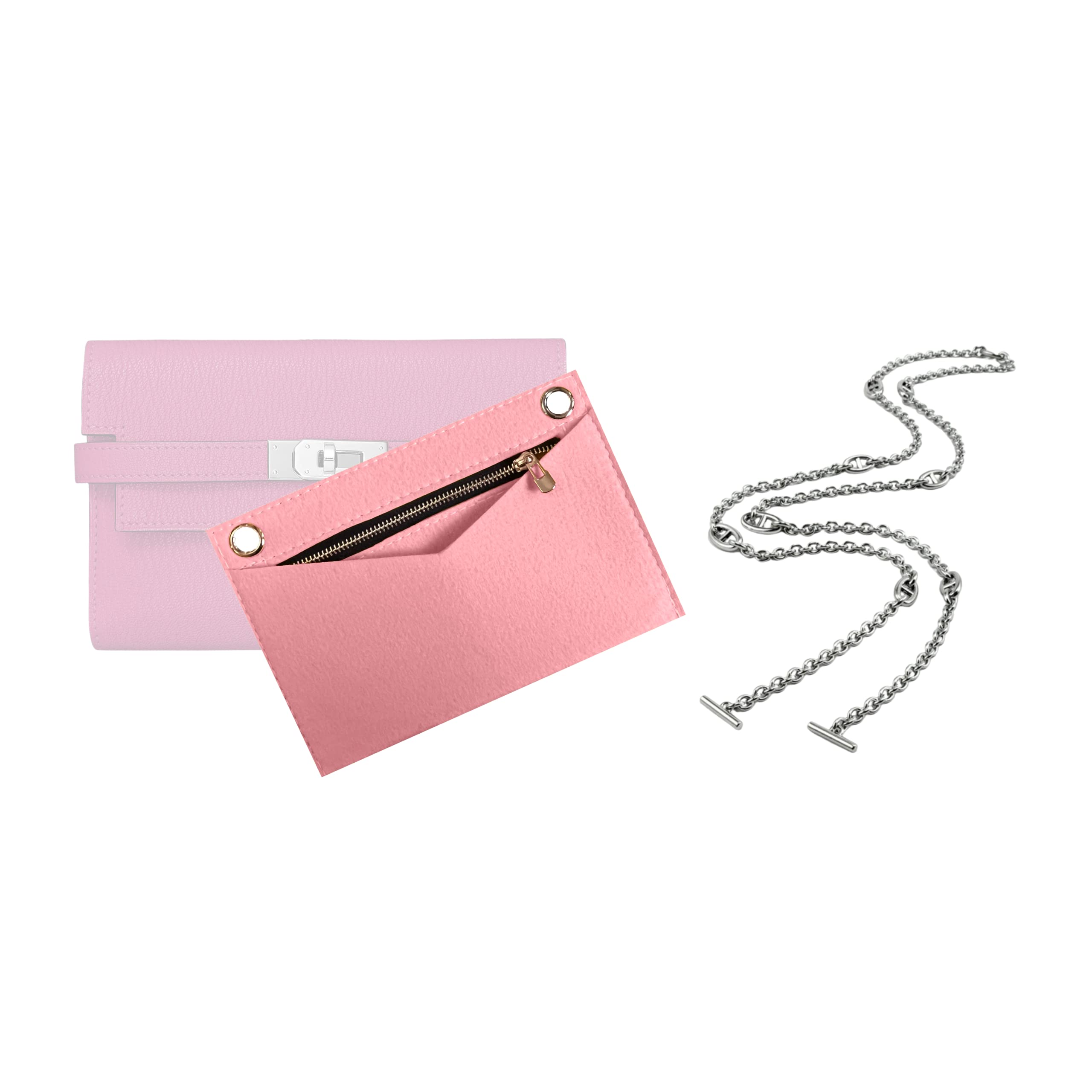 Premium Kelly Wallet Conversion Kit - Gold & Silver Chain Strap Insert for Hermès Kelly Bag (Black, 120cm Gold Chain) | Luxury Bag Organizer for Women, Perfect for Parties & Daily Use