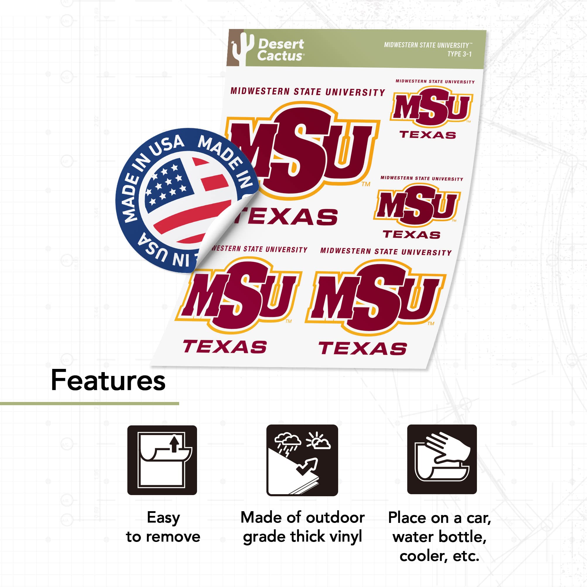 MSU Mustangs Vinyl Decals - Desert Cactus Design for Laptop, Water Bottle, Car & Scrapbook - Perfect for College Students, Alumni & Fans - Western State University Stickers for School Spirit & Decor