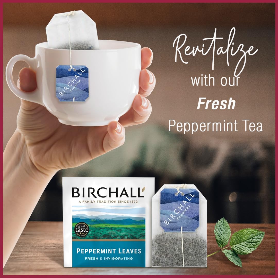 Organic Birchall Peppermint Herbal Tea - 25 Individually Wrapped Tea Bags | Caffeine-Free, Digestive Aid & Stress Relief | Perfect for Afternoon Relaxation or Post-Meal Refreshment