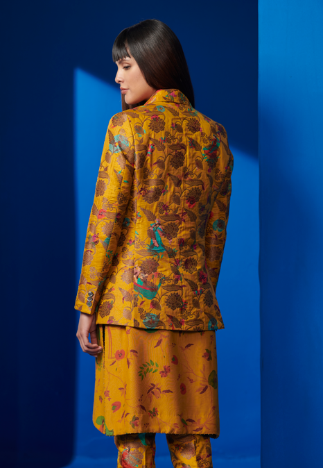 Rana Blazer - Elegant Silk Brocade Jacket in Mustard Yellow | Perfect for Office Wear, Evening Events & Special Occasions