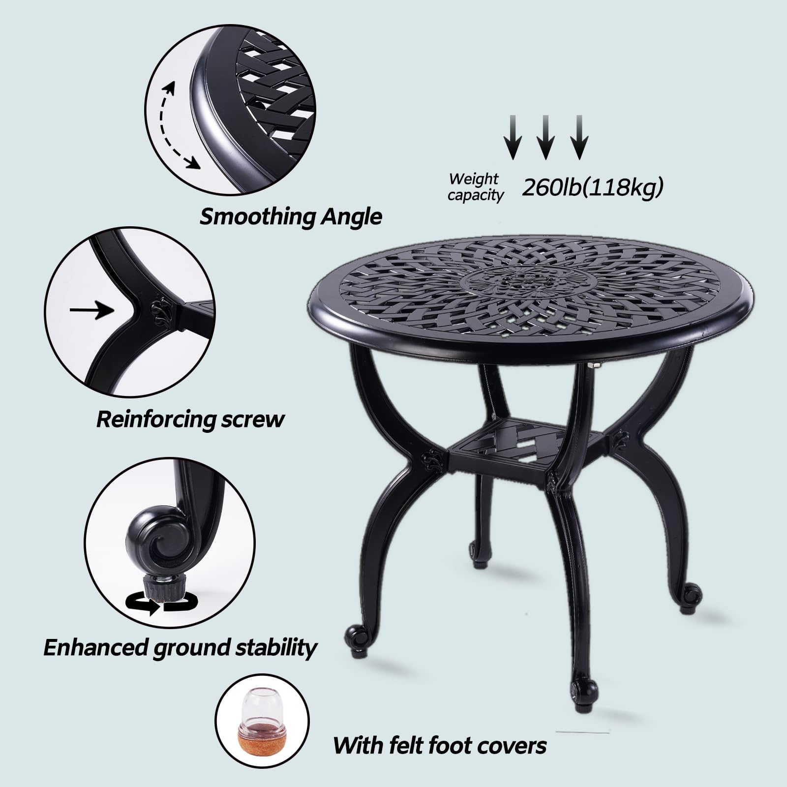 Rustproof Cast Aluminum Outdoor Side Table - Small Round Patio Table for Bistro, Garden, Sofa & Deck Use - Weather-Resistant Metal Side Table for Outdoor Living Spaces