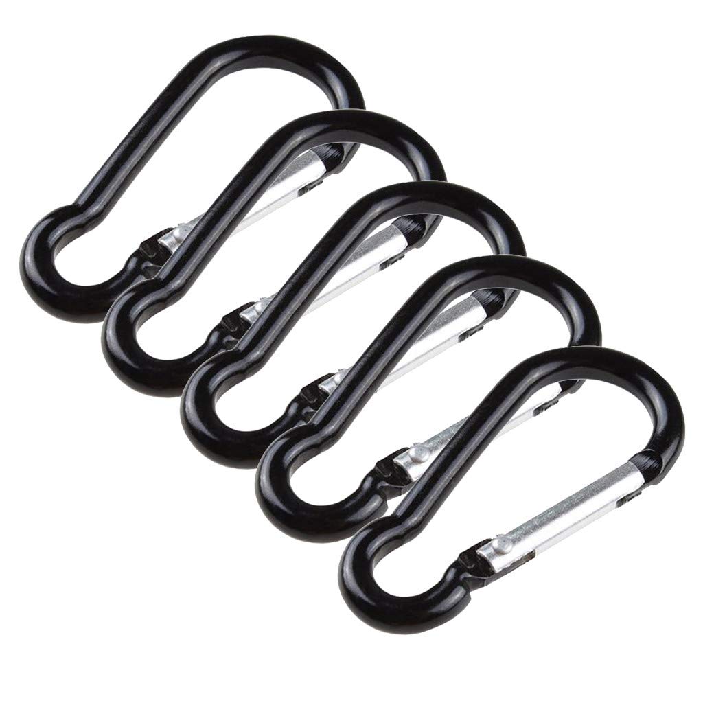 5-Pack Aluminum Snap Clip Keychain with D-Ring & Carabiner - Lightweight Camping Hooks for Hiking, Backpacking & Outdoor Gear Accessories (Black, One Size) - Perfect for Keys, Dog Leashes, Backpacks & Outdoor Adventures