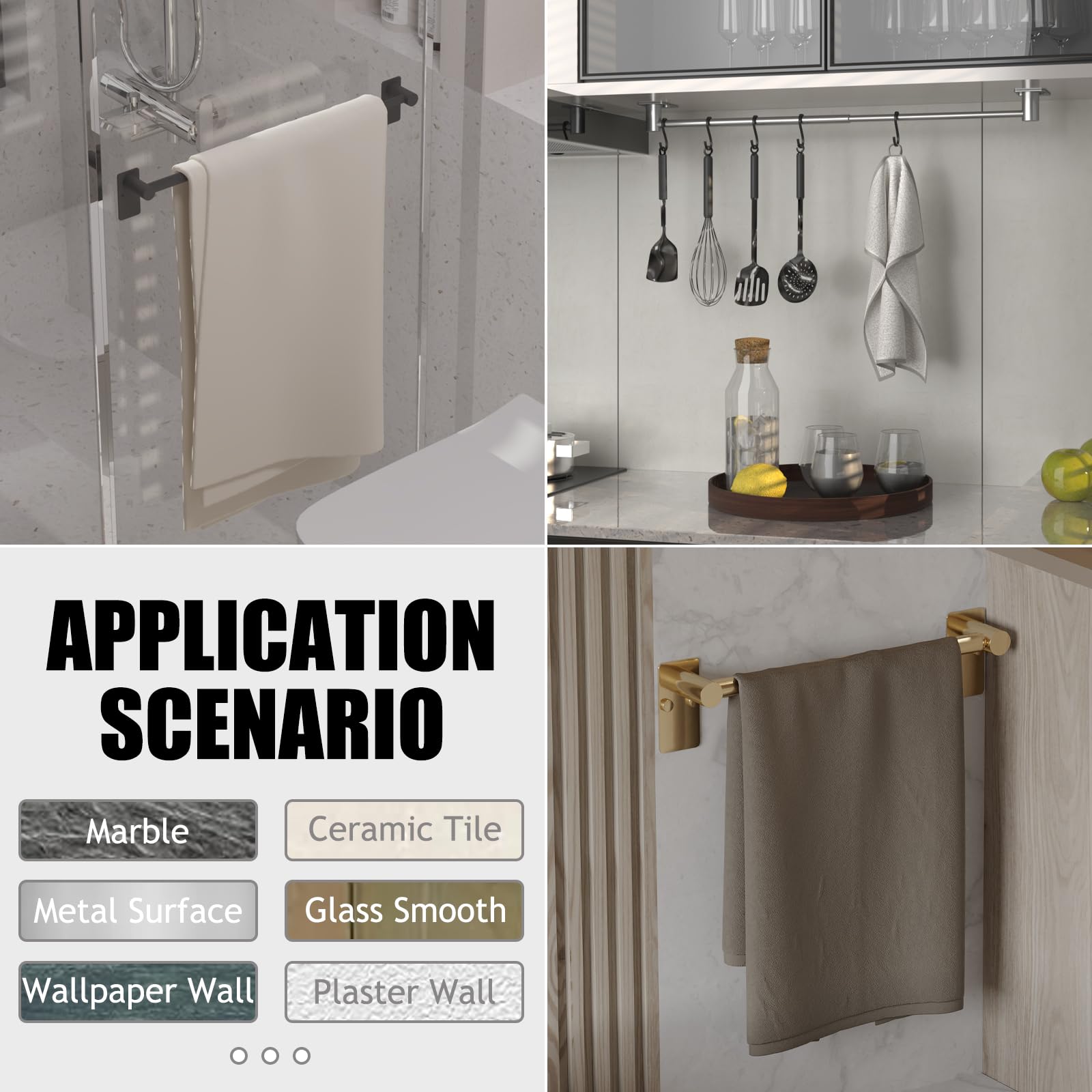 Adjustable Towel Bar 14.4-25.2 Inch, Self Adhesive & Wall Mounted Stainless Steel Hand Towel Rack for Bathroom & Kitchen - SUS 304 Brushed Nickel Finish, Perfect for Organizing Towels, Cloths and Robes in Home or Hotel Spaces