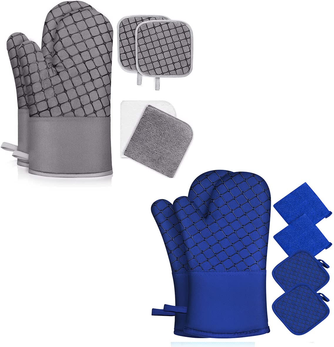 6Pcs Heat Resistant Oven Mitts & Pot Holders Set - 500℉ Safe with Non-Slip Silicone Surface & Soft Cotton Lining - Perfect for Baking, Cooking, Grilling, BBQ and Kitchen Use