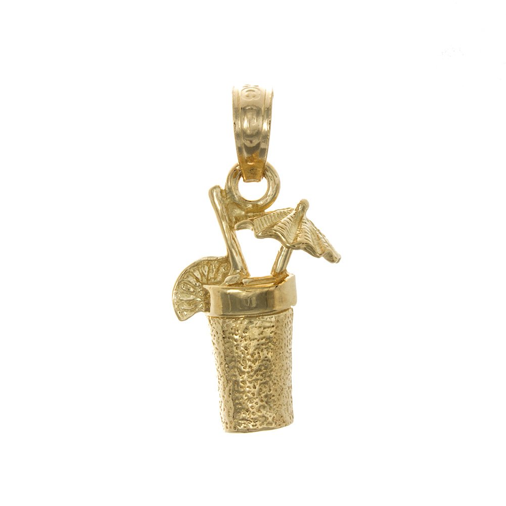 14K Yellow Gold Nautical Charm Pendant - Tropical Cocktail Drink with Umbrella Jewelry for Women | Perfect for Beach Parties, Summer Vacations & Gift Giving