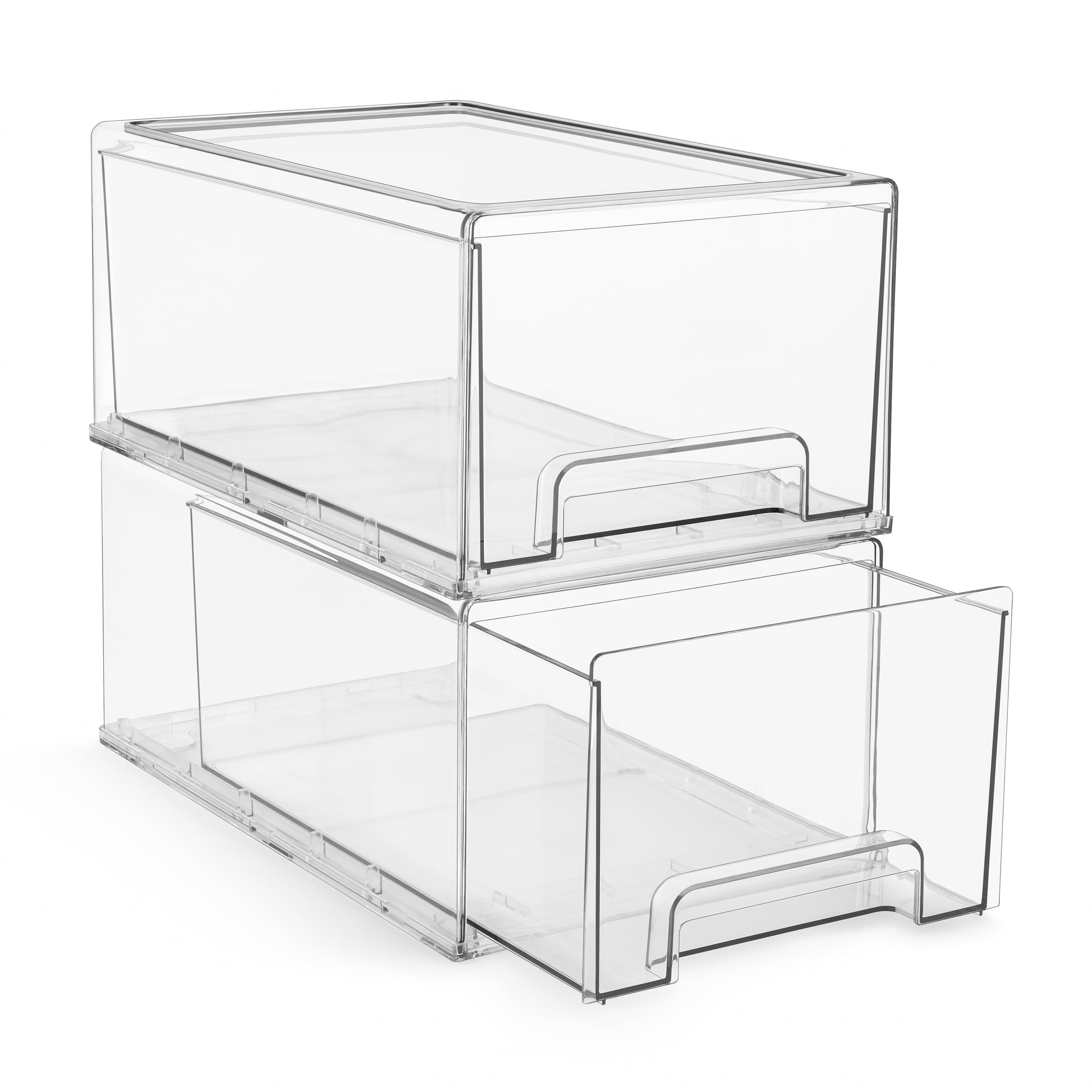 Sorbus Large Clear Stackable Storage Drawers – 2-Pack Plastic Organizer Bins with Handles for Closet, Pantry, Office & Home Organization – Deep Stackable Drawers for Clothes, Toys, Books & More