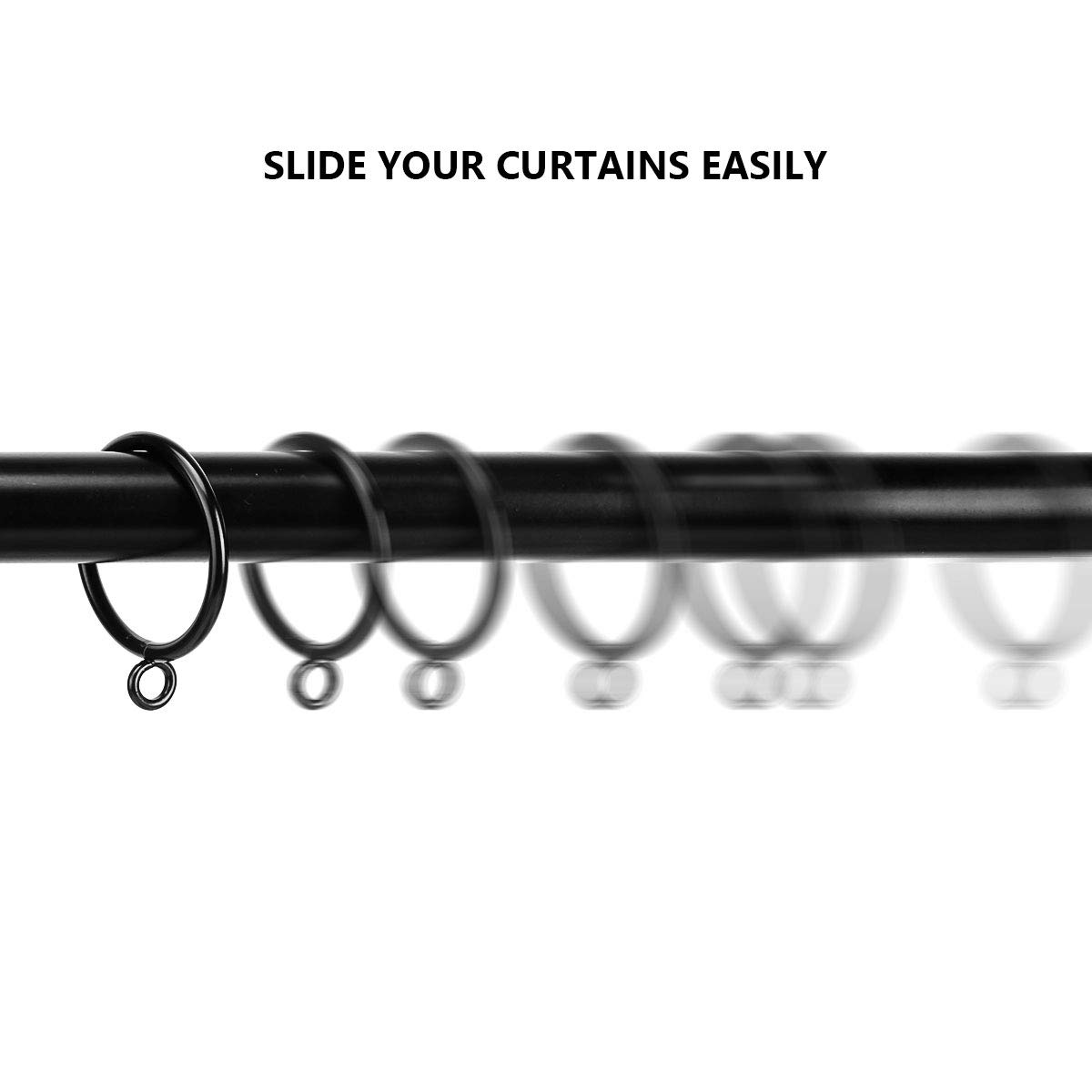 50 Pack 38mm Matte Black Metal Curtain Rings with Hooks - Smooth Gliding Drapery Rings for Rods up to 35mm - Perfect for Hanging Curtains, Drapes & Sheers in Living Rooms & Bedrooms