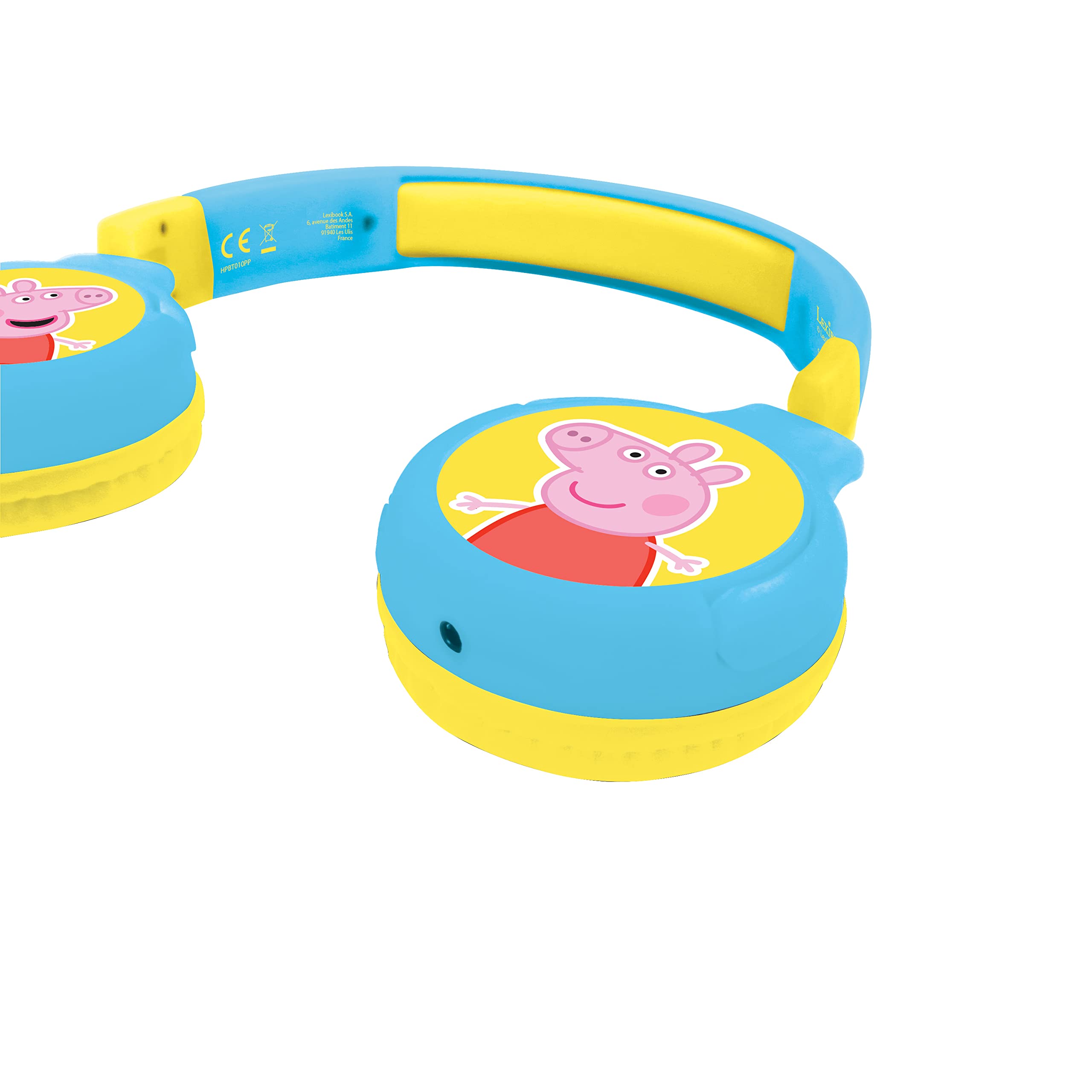 Lexibook Peppa Pig 2-in-1 Bluetooth Headphones for Kids - Wireless & Wired Stereo Sound, Safe Volume Limit, Foldable & Adjustable Design (Yellow/Blue) - Perfect for School, Travel & Home Entertainment