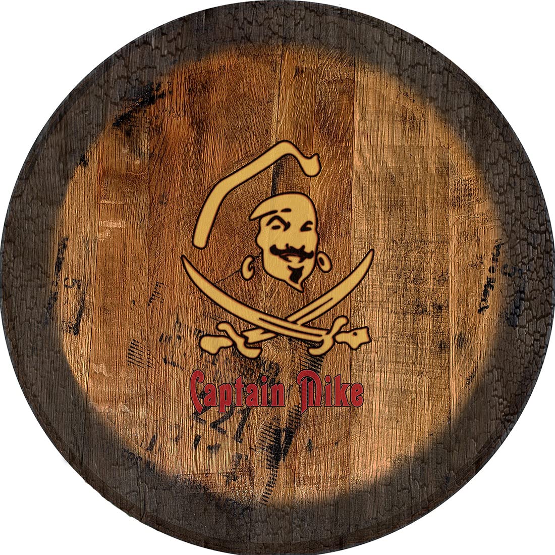 PS Prints Vintage Ship Captain Liquor Rum Barrel Lid - Large Oak Whiskey Barrel Wall Decor for Pub, Bar & Man Cave | Rustic Home & Office Decor