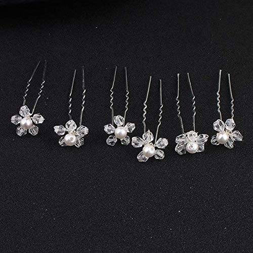 Elegant Pearl Hair Stick Pins - Silver Bridal Hair Accessories for Women, 6Pcs Wedding Hairpins & Clips (HS-J1496-Silver) - Perfect for Bridal Parties, Prom, and Formal Events