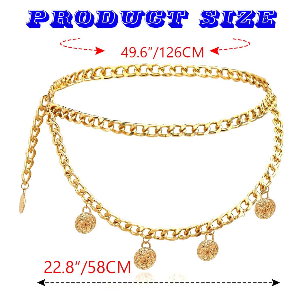 REETAN Gold Coin Waist Chain - Chunky Layered Metal Belt for Women | Pirate Costume Accessory | Perfect for Cosplay, Halloween & Festival Outfits