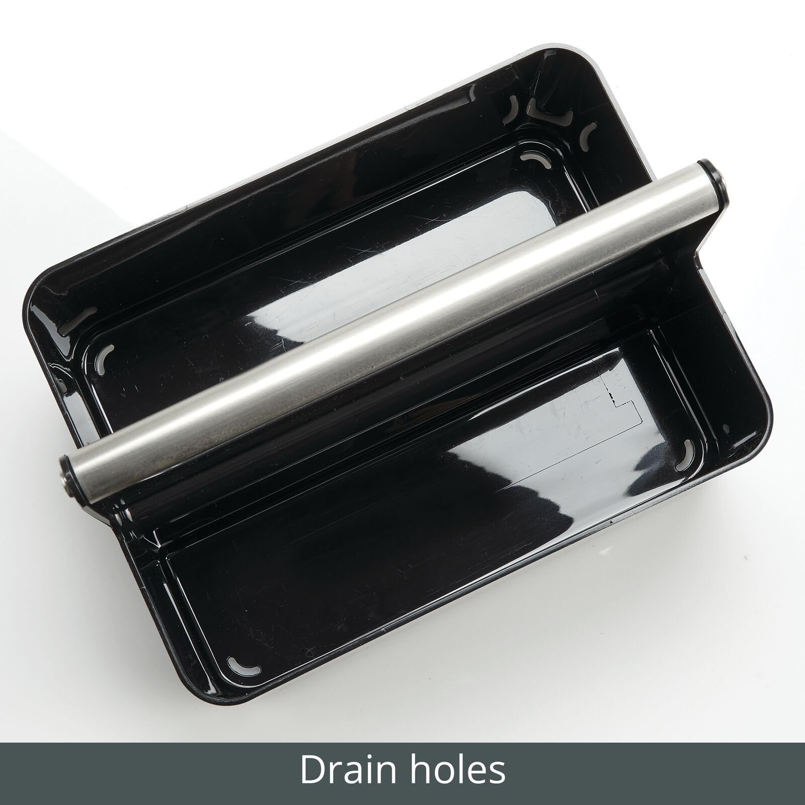 mDesign Plastic Shower Caddy Organizer with Metal Handle - Bathroom Storage Basket for Soap, Shampoo & Conditioner - Utility Tote for Dorm, Kitchen & Bath - Aura Collection in Black/Brushed Chrome - Perfect for Small Space Organization & Travel Essentials