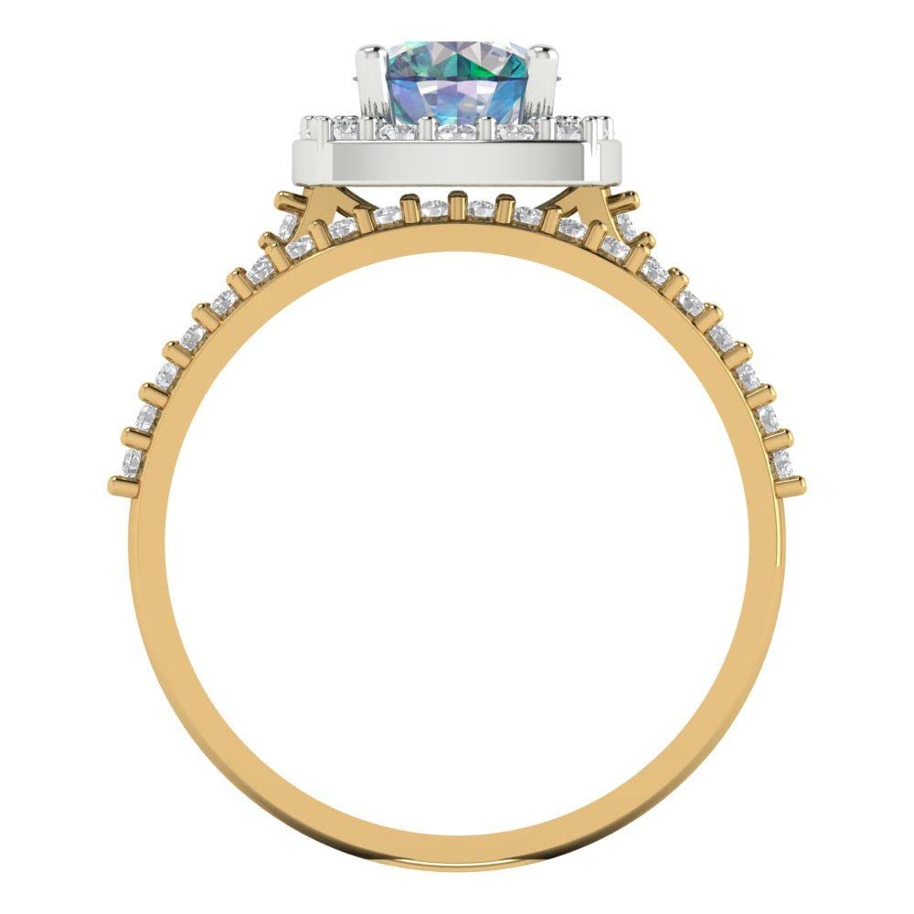 2ct Round Cut Halo Solitaire Blue Moissanite Engagement Ring - 14k Yellow & White Gold Wedding Band Set | Promise, Anniversary & Bridal Jewelry Gift for Her