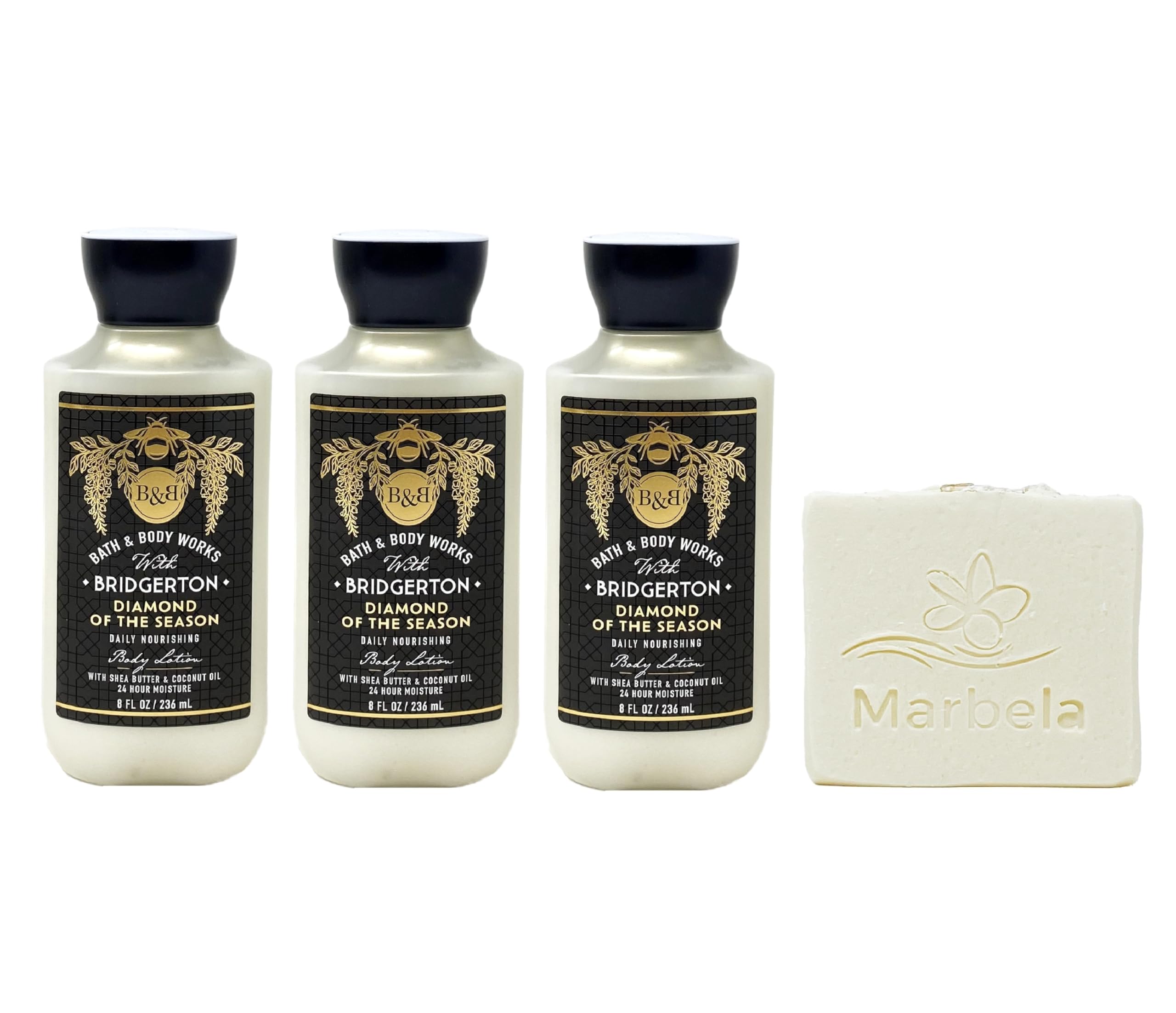 Bath & Body Works Diamond Of The Season 3-Piece Daily Nourishing Body Lotion Set with Natural Oats Bar Soap - Full Size Value Pack for Dry Skin Care & Gift Giving - Perfect for Winter Hydration & Spa Day Self Care