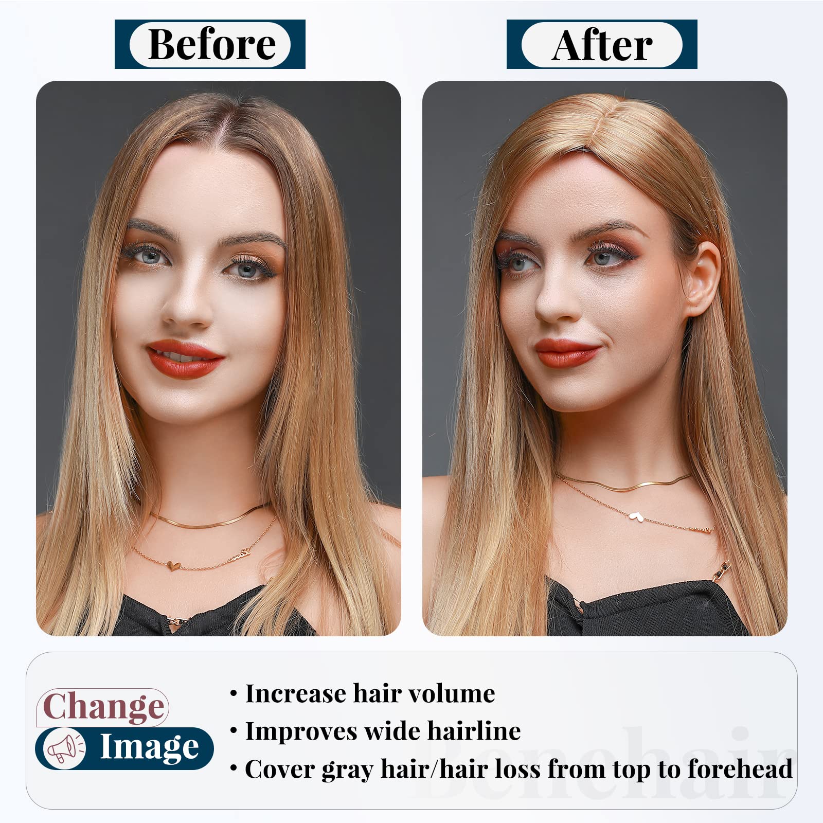 Benehair 12 Inch Human Hair Topper for Women - Remy Real Silk Base Clip-In Hair Topper - Light Brown #06 (33g) - Natural Look for Thinning Hair & Hair Loss - Perfect for Daily Wear, Parties & Special Occasions