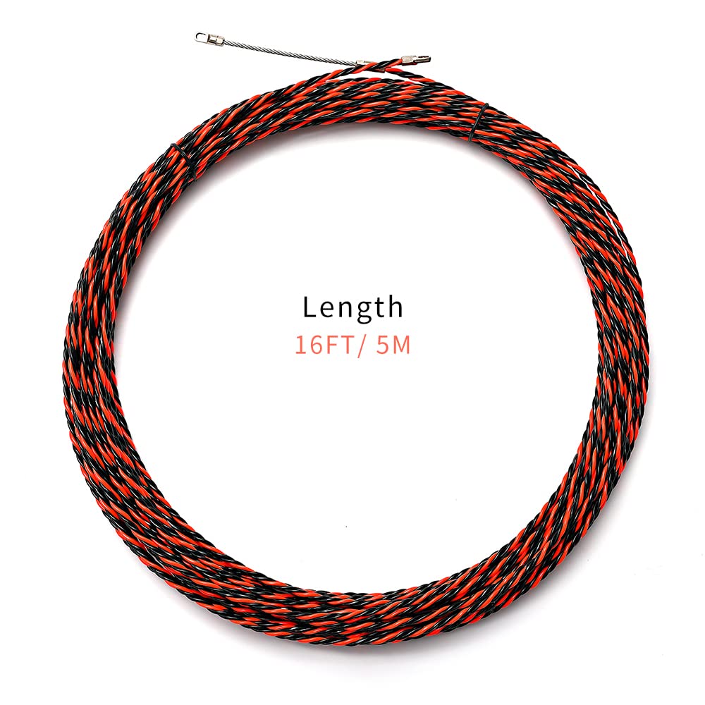 5mm Fiberglass Fish Tape Cable Puller - 16FT Electric Wire Pulling Tool for Electrical Conduit & Duct Work - Perfect for Electricians & DIY Home Wiring Projects