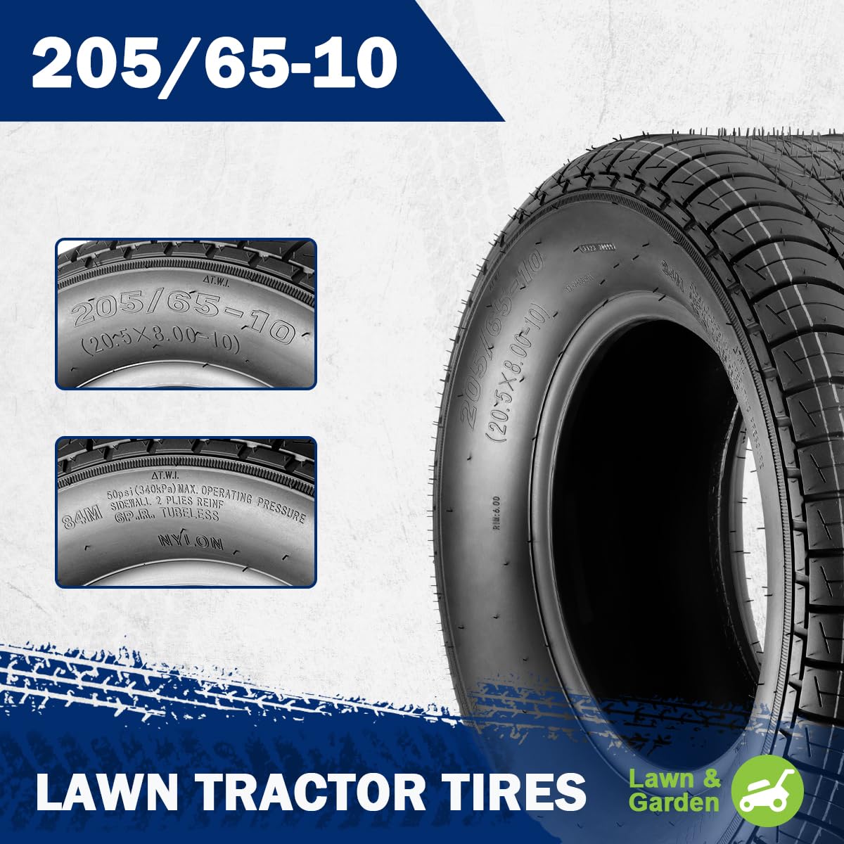 MaxAuto 20.5x8-10 & 205/65-10 Golf Cart Trailer Tires - 6PR/Ply Load Range C (Set of 2) - Durable All-Terrain Tires for Golf Carts, Utility Trailers & Lawn Equipment - Perfect for Golf Courses, Camping & Farm Use