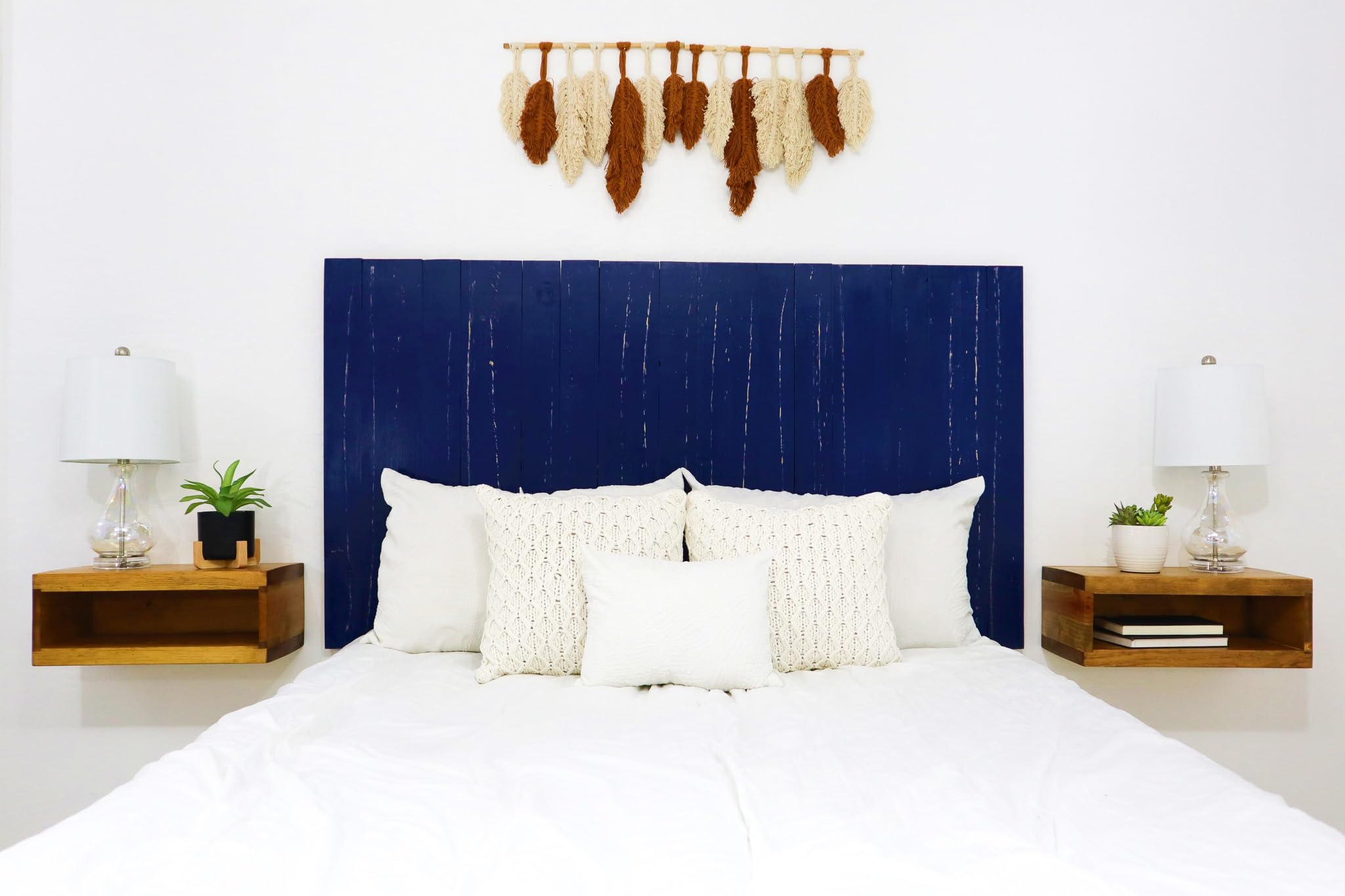 Navy Blue Coastal Barn Wood Headboard - Solid Wood Panel King Size, Smooth Finish, Anti-Shake & Rattle-Free Design - Perfect for Bedroom, Guest Room & Coastal-Themed Home Decor