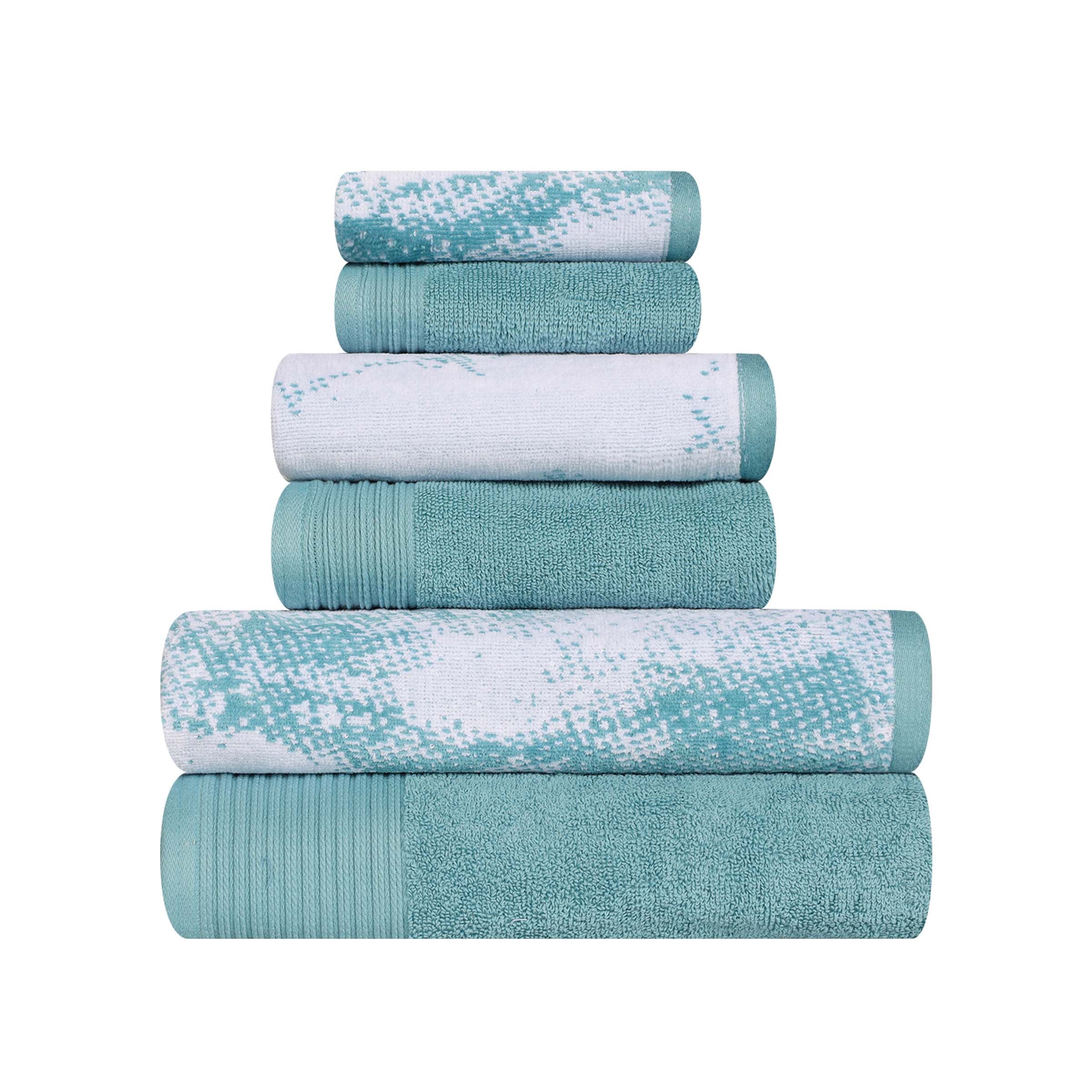 Premium 6-Piece Cotton Quick-Drying Towel Set - Solid & Marble Patterns for Bath, Gym, Beach, and Spa | Ultra Absorbent & Soft Bath Towels