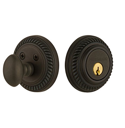 Nostalgic Warehouse Rope Rosette Single Cylinder Deadbolt in Oil-Rubbed Bronze - Vintage Style Door Lock for Home Security & Interior Decoration
