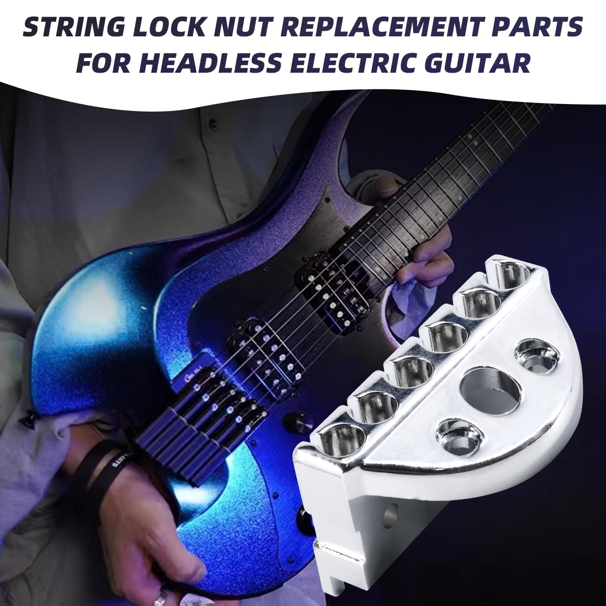 6 String Headless Guitar Locking Nut - Silver Replacement Part for Guitar Bridge & Tuning Stability | Perfect for Metal, Rock & Studio Recording