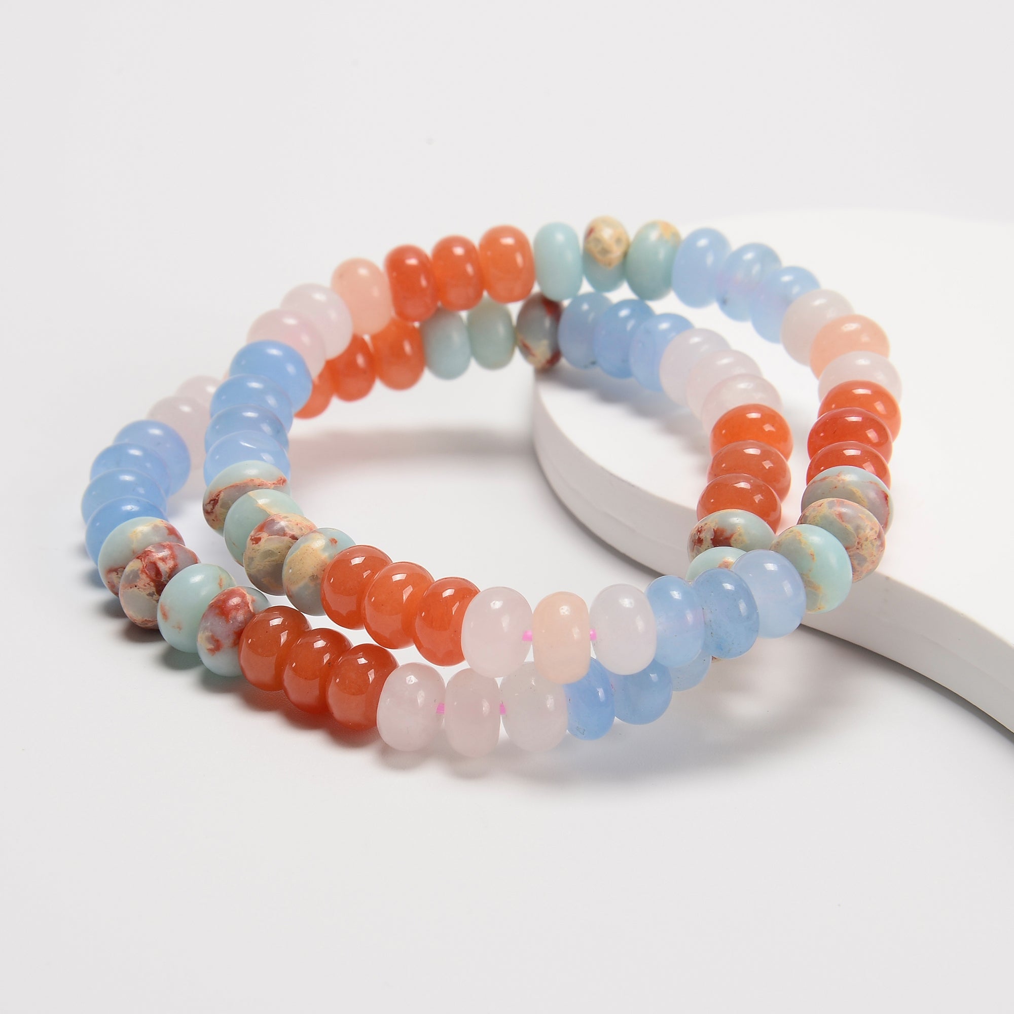 Multi-Color Dyed Jade Smooth Rondelle Beaded Bracelet - 5x8mm Beads, 7.5
