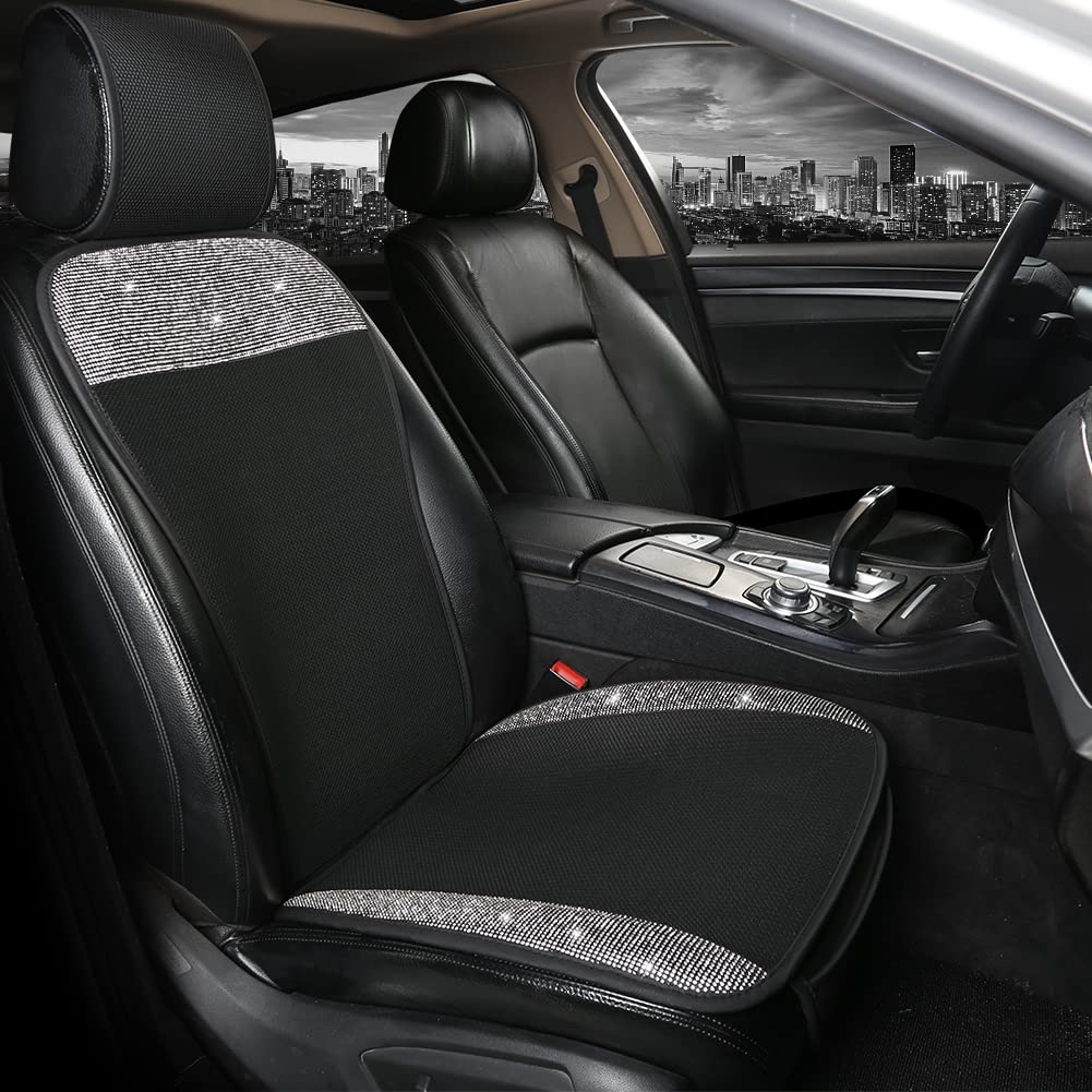Black Panther Luxury PU Leather Car Seat Cover with Bling Crystal Rhinestones - Universal Fit for 95% of Vehicles (1 Seat) - Premium Protection for Women & Girls | Perfect for Daily Commute, Road Trips & Car Interior Styling
