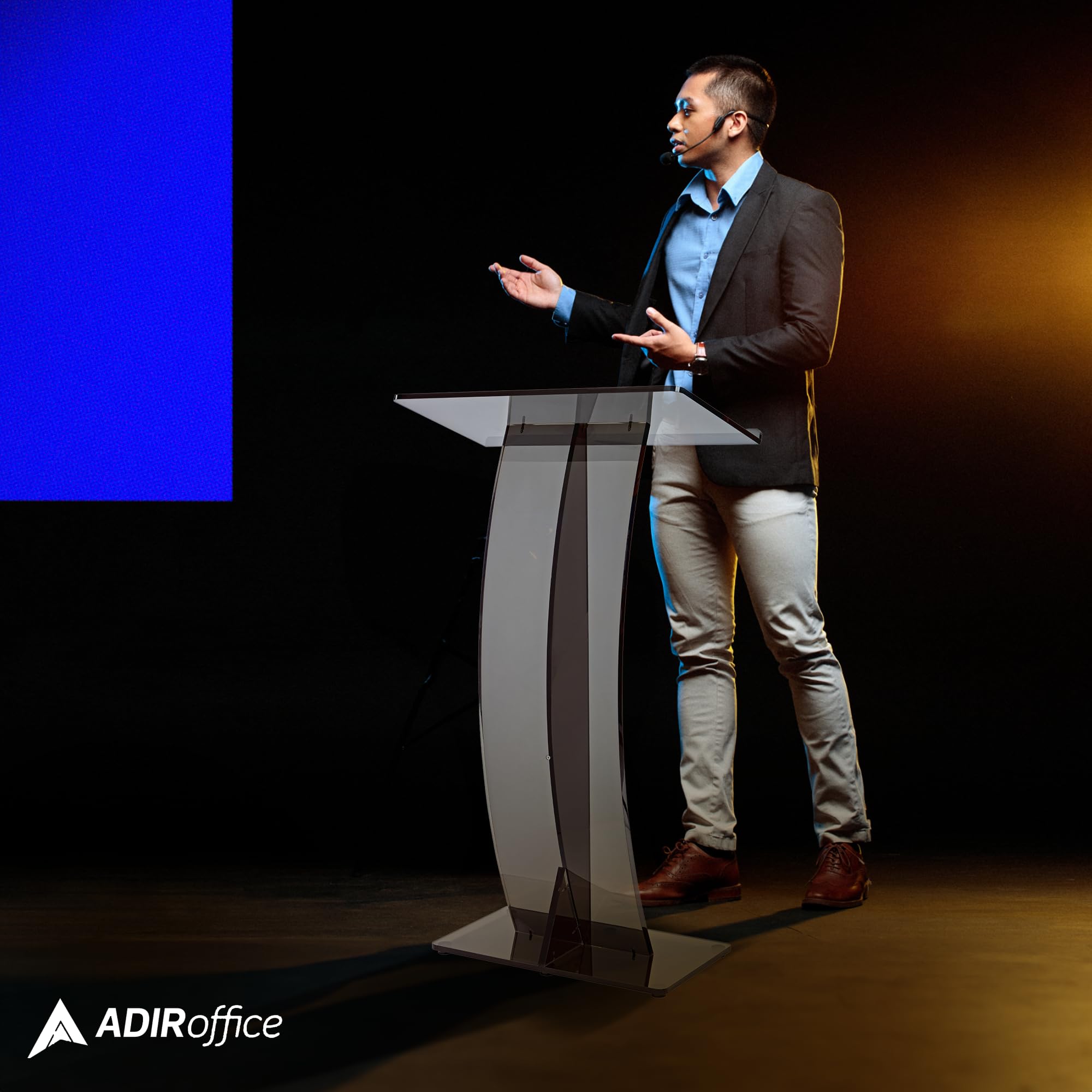 AdirOffice Black Acrylic Podium Stand - Premium Church Pulpit, Wedding Lectern & Presentation Podium for Events, Speeches & Ceremonies