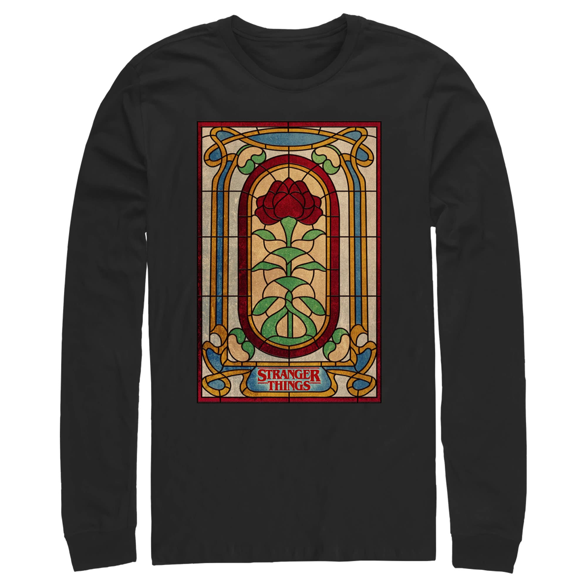 Men's Stranger Things The Rose of Life Graphic Long Sleeve T-Shirt | Vintage TV Show Merchandise | Perfect for Cosplay, Halloween & Fan Gifts