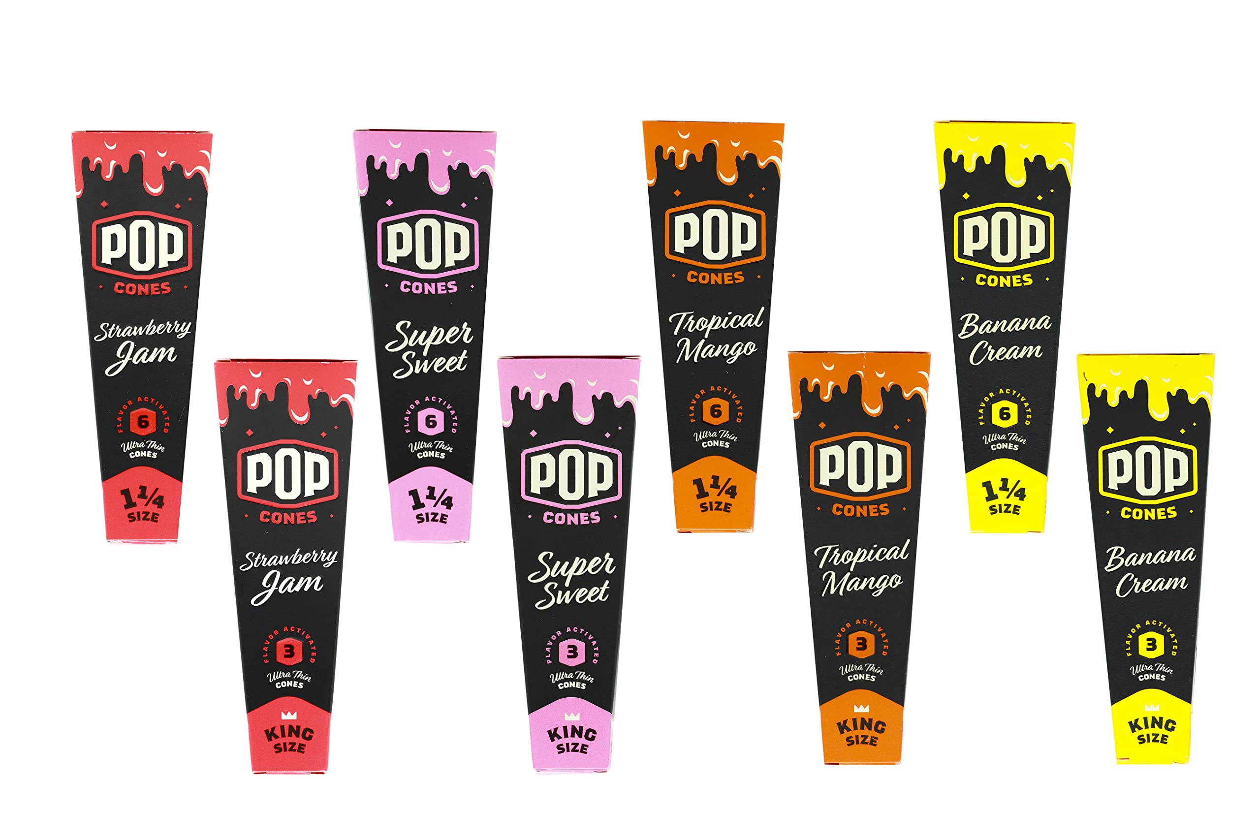 Flavor Burst Pop Cones - 8 Pack Mixed Colors (Red, Yellow, Blue, Orange) | Pre-Rolled Cones for Smoking | Perfect for Herbal Blends, Tobacco & CBD Use at Home or Outdoor Gatherings