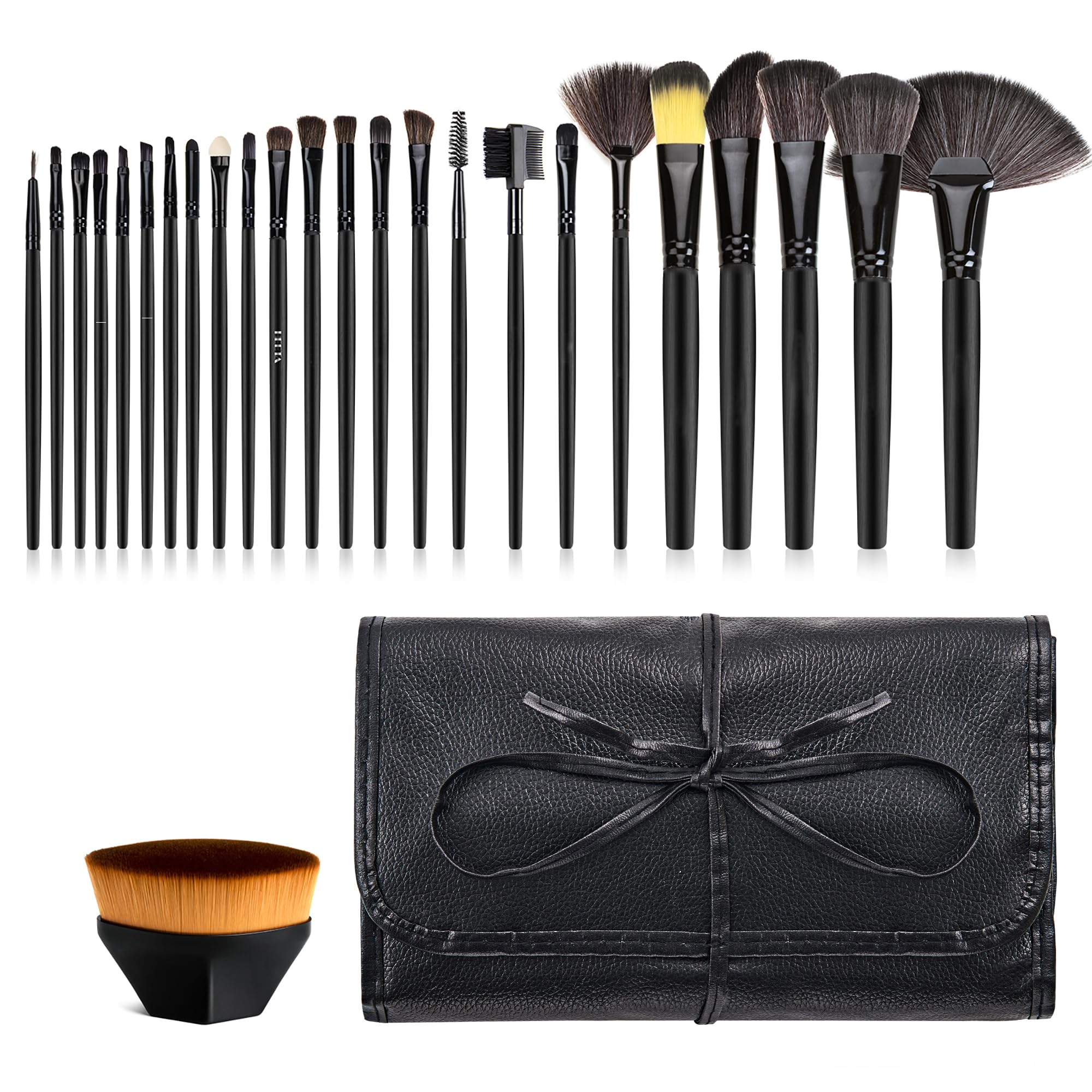 HEETA 24-Piece Professional Makeup Brush Set with Travel Case - Foundation, Powder, Concealer, Eyeshadow & Cream Brushes - Perfect for Home & Travel Makeup Application