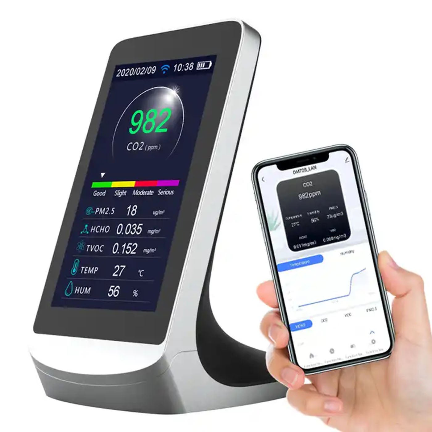 Smart WiFi Air Quality Monitor - CO2, PM2.5, PM10, PM1.0, HCHO & TVOC Detector for Home & Office | Indoor Air Pollution Tester with Real-Time Data | Perfect for Baby Rooms, Schools & Workplaces