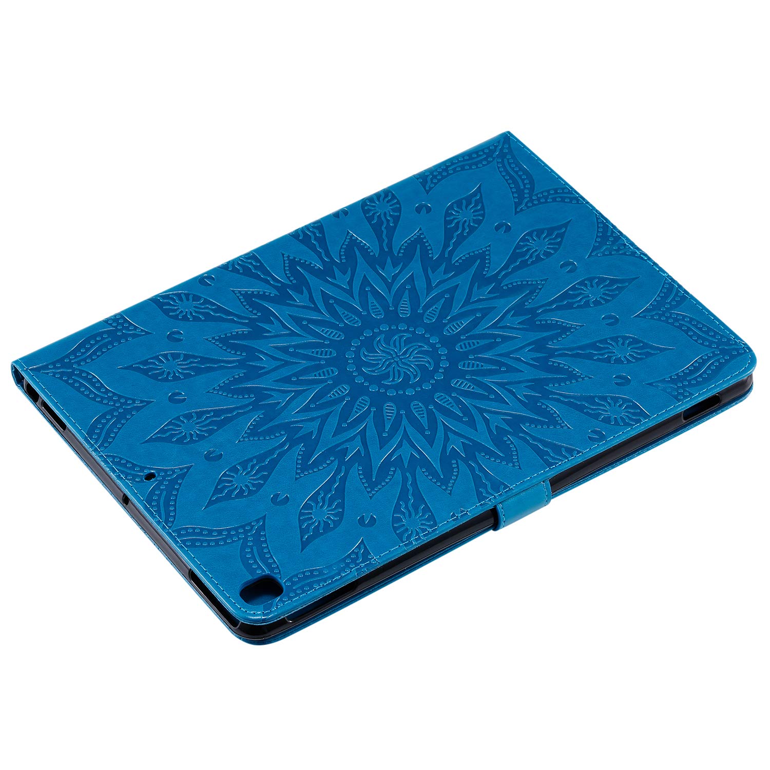 Premium PU Leather Folio Case for iPad 9th/8th/7th Generation - Sunflower Embossed Protective Cover with Auto Wake/Sleep, Card Slots & Money Pocket | Perfect for Work, Travel & School (Blue)