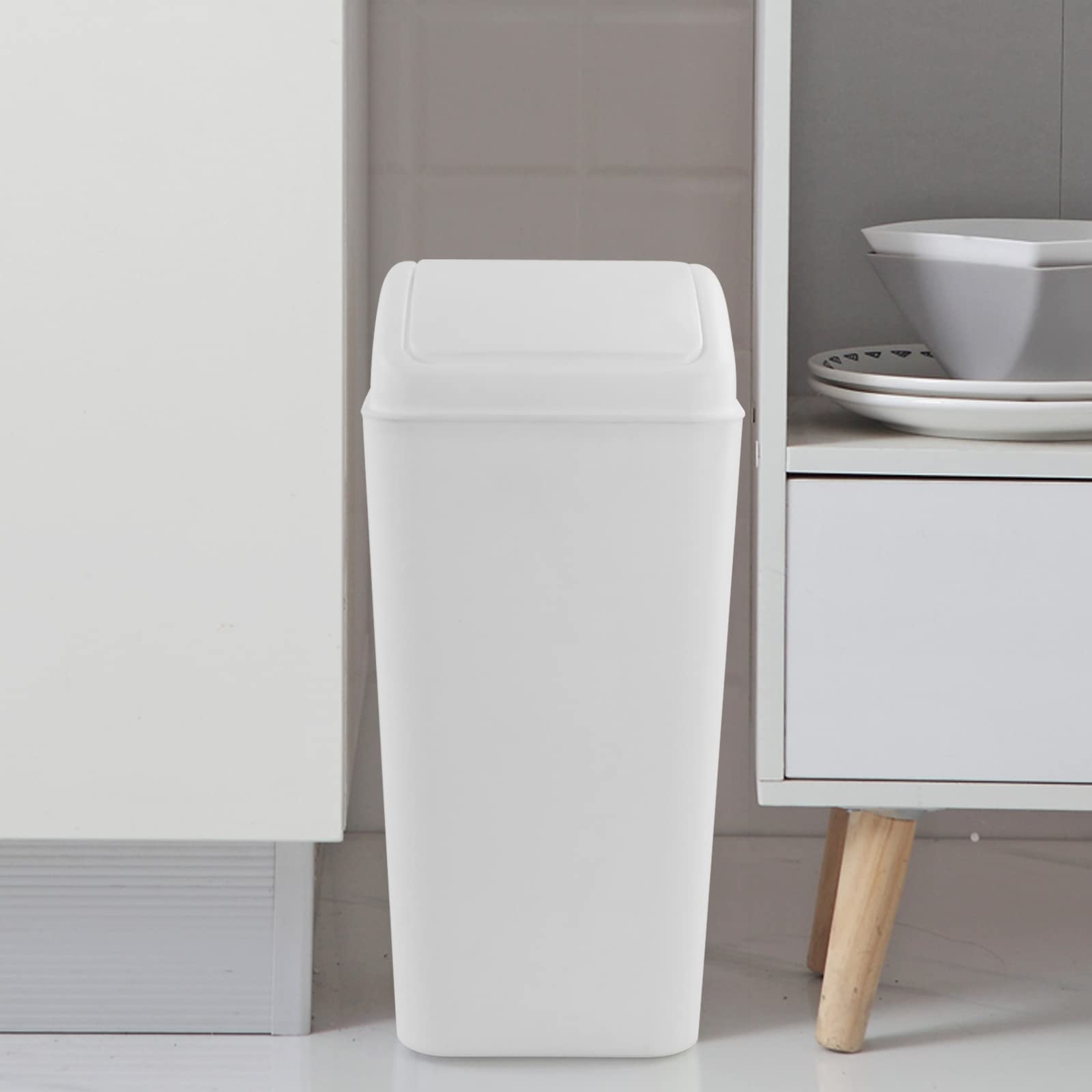 4.2 Gallon Swing Lid Trash Can - White Plastic Waste Bin with Lid for Kitchen, Bathroom, Office & Home Use - Odor-Controlling Garbage Can for Small Spaces