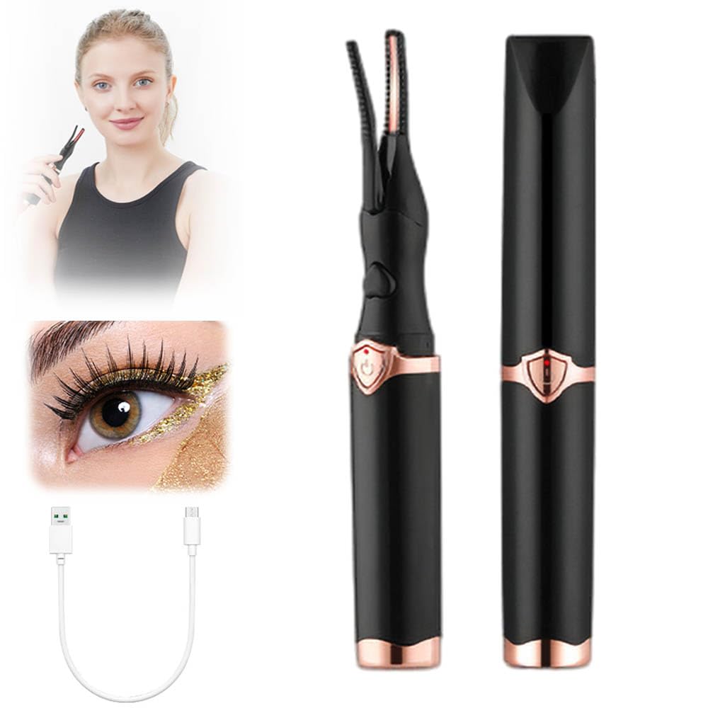2024 Mini Electric Heated Eyelash Curler - USB Rechargeable Portable Lash Curling Tool for Women | Perfect for Home, Travel & Professional Makeup | Black Beauty Styling Accessory