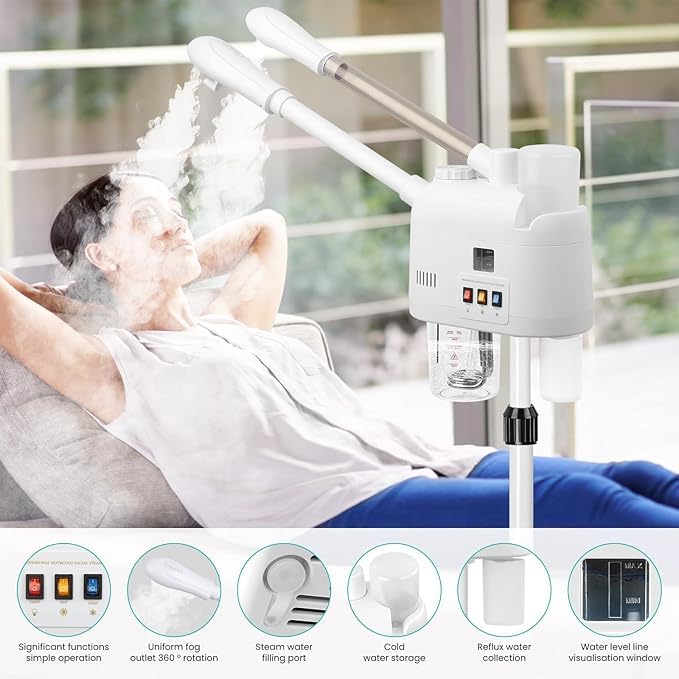 Professional 2-in-1 Facial Steamer with Ozone & Hot/Cold Nozzle - Digital Face Steamer for Home Spa, Beauty Salon & Esthetician Use - Perfect for Deep Cleansing, Hydration & Relaxation