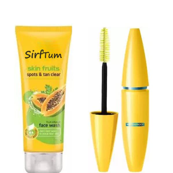 Natural Look Waterproof Black Mascara & Papaya Face Wash Set - SIRF TUM 7 Mascara with Fruits Spots & Tan Clear Face Wash - Perfect for Daily Makeup and Skincare Routine