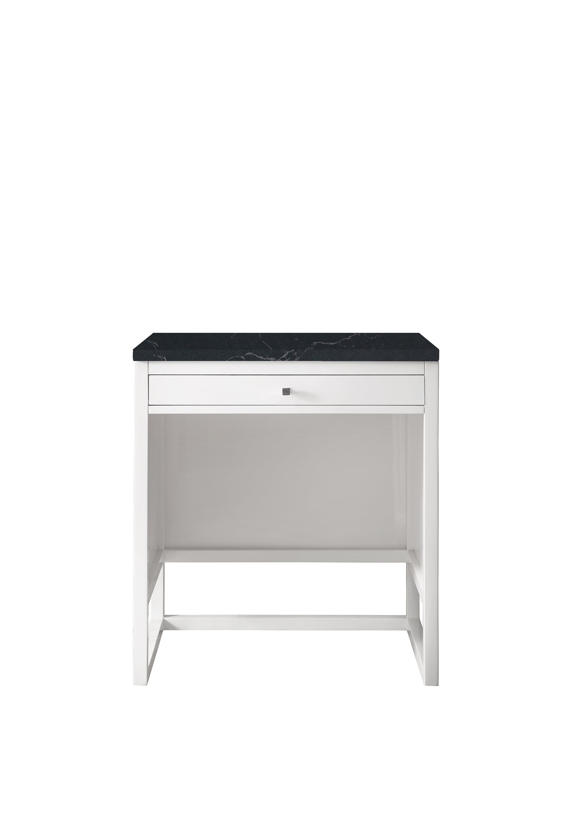 Athens 30-Inch Glossy White Makeup Vanity with 3CM Charcoal Soapstone Quartz Countertop - Perfect for Bedroom, Bathroom & Salon Makeup Stations