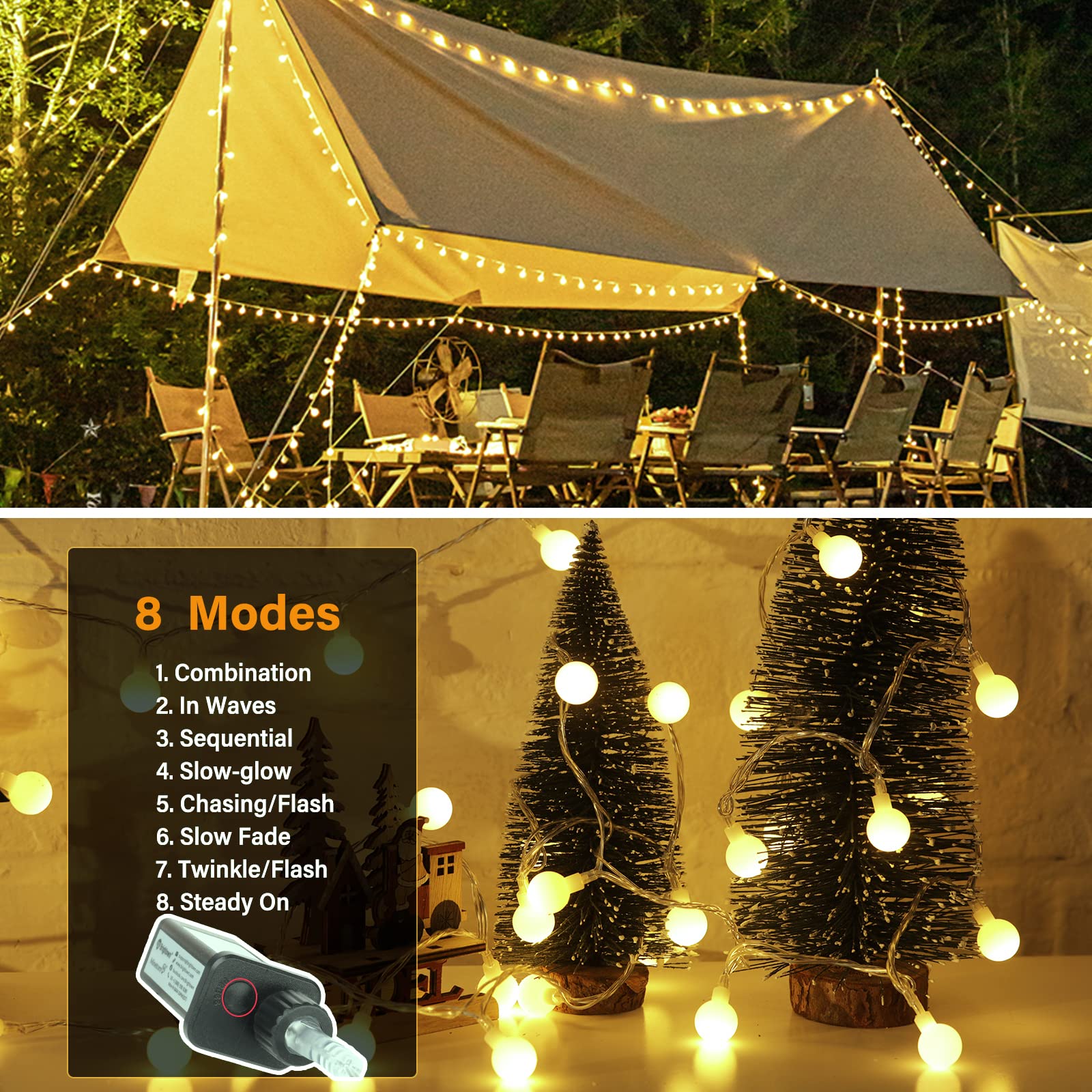 Minetom 66 Ft 200 LED Mini Globe Fairy String Lights with Remote - 8 Lighting Modes, Warm White Plug-in Decorative Lights for Indoor Outdoor Party Wedding Christmas Tree Garden Decor | Perfect for Bedroom, Patio, Backyard, and Holiday Celebrations