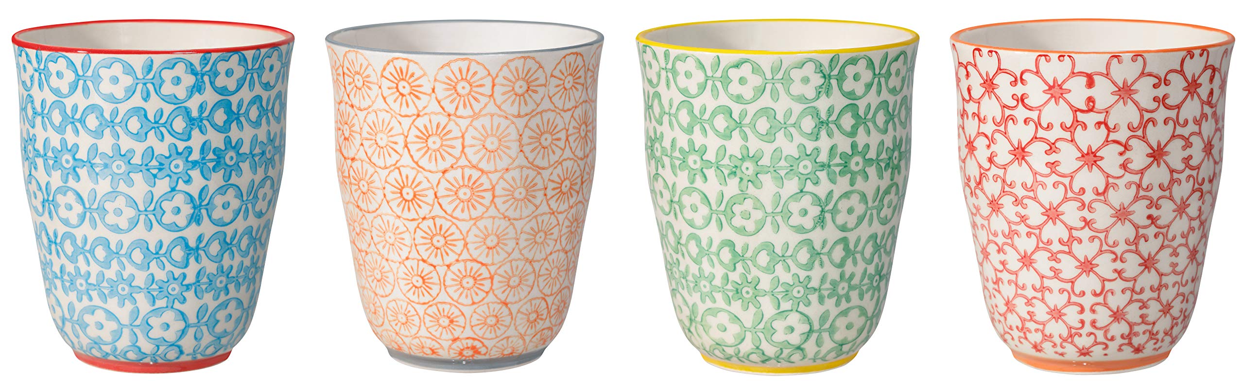 Bloomingville 4-Pack Colorful Ceramic Coffee Mugs - 10.5 oz Stoneware Tea Cups for Cappuccino, Espresso & Hot Drinks - Blue, Orange, Green, Red Handle-Free Design - Perfect for Home, Office & Cafes