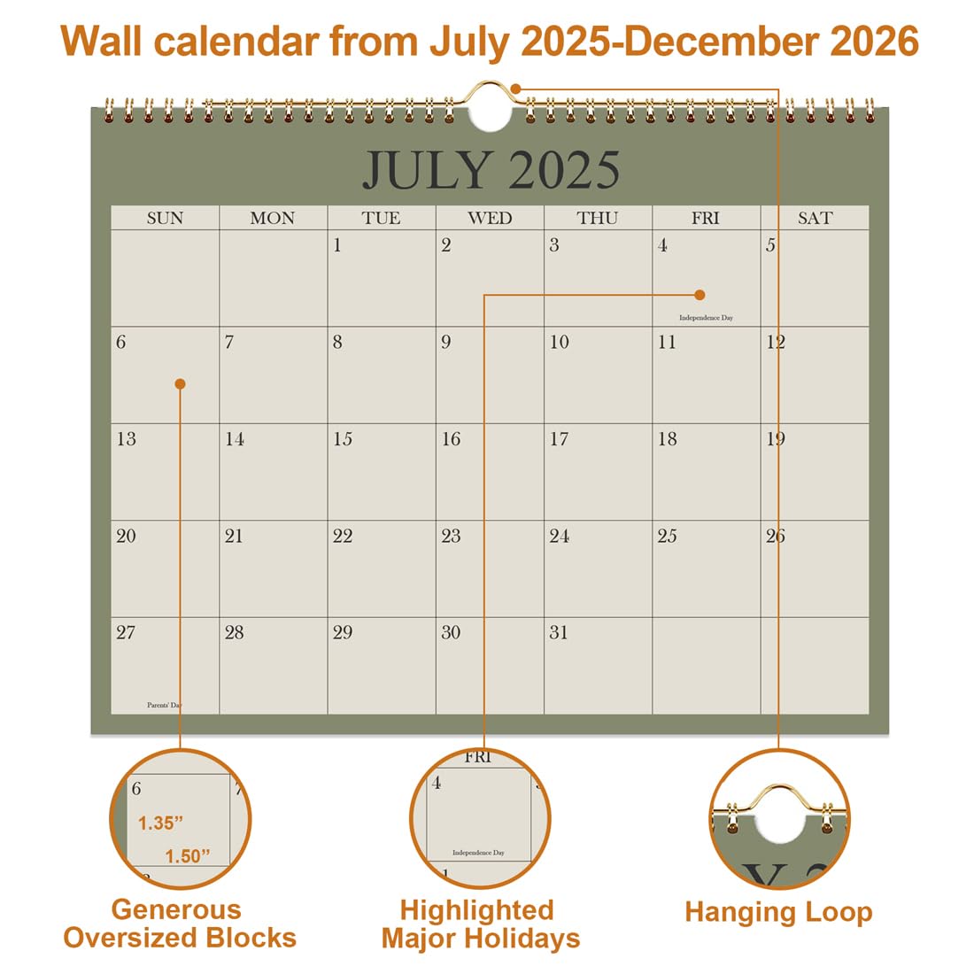 2025-2026 Wall Calendar | 18-Month Planner from July 2025 to December 2026 | Premium Thick Paper with Twin-Wire Binding & Hanging Hook | 8.5