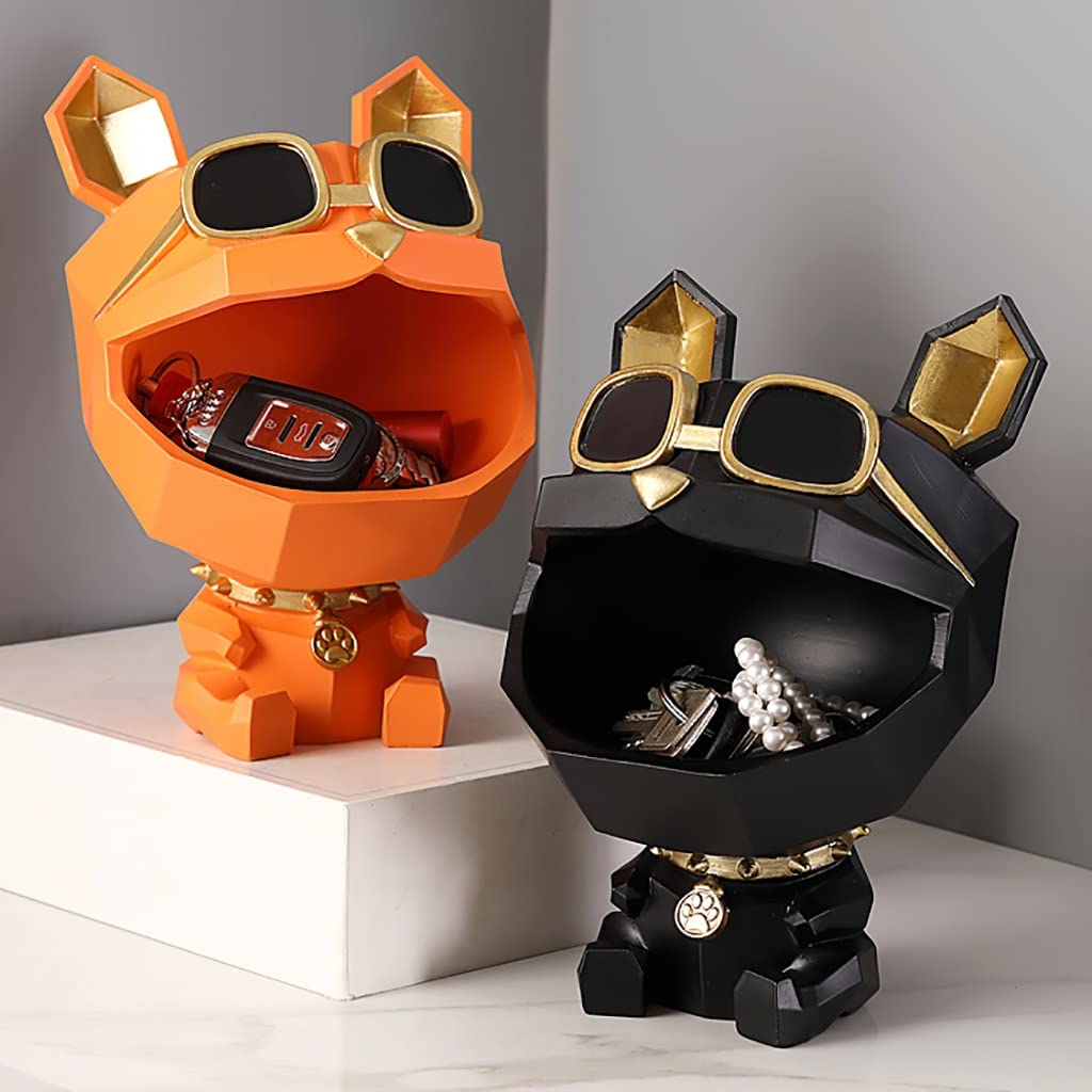 Big Mouth Bulldog Key Bowl - Resin Dog Figurine Entryway Organizer for Keys, Phone, Wallet & Coins | Home Decor Storage Solution for Candy & Snacks | Perfect for Entry Tables, Desks & Nightstands (Black)