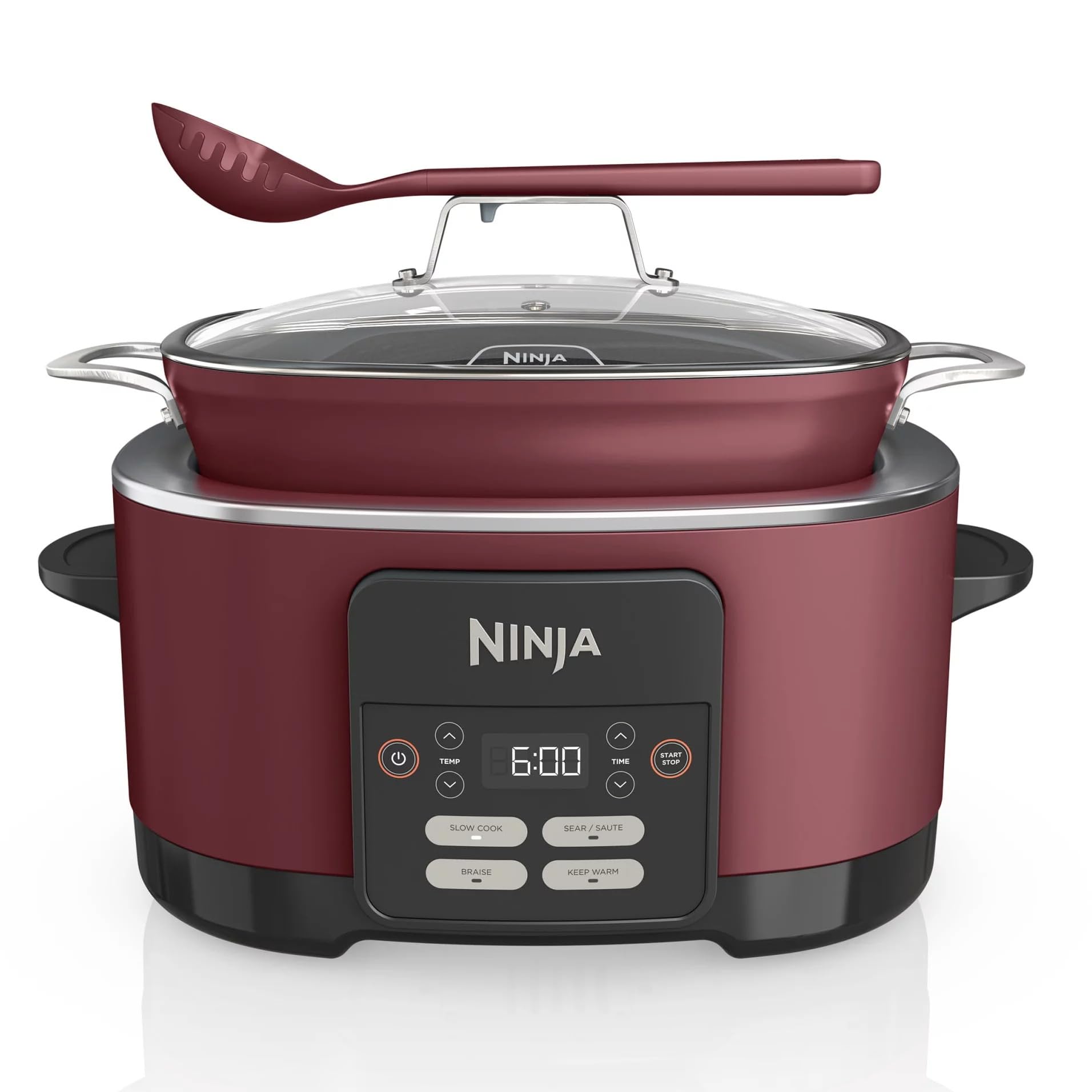 Ninja MC1000 Foodi PossibleCooker 8.5 Quart Multi-Cooker - 4-in-1 Slow Cooker, Dutch Oven, Steamer & More with Glass Lid & Spoon - Nonstick, Oven Safe Pot (500°F) - Cherry Red (Renewed) - Perfect for Family Dinners, Meal Prep & Holiday Cooking
