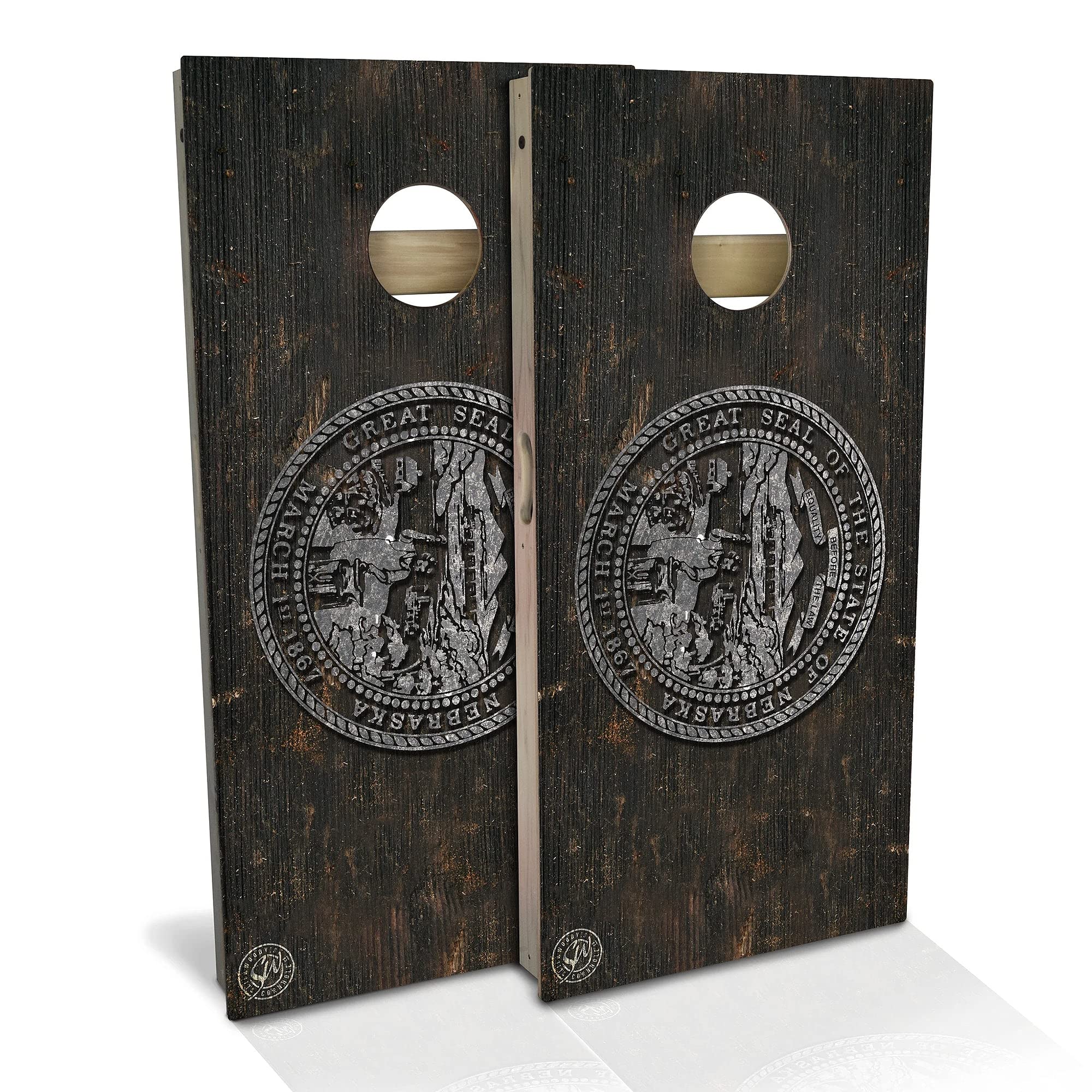 Skip's Garage Nebraska Flag Vintage Cornhole Board Set - 2 Boards & 8 Bags - Custom Size & Accessories - Perfect for Tailgating, Backyard BBQs & Outdoor Games