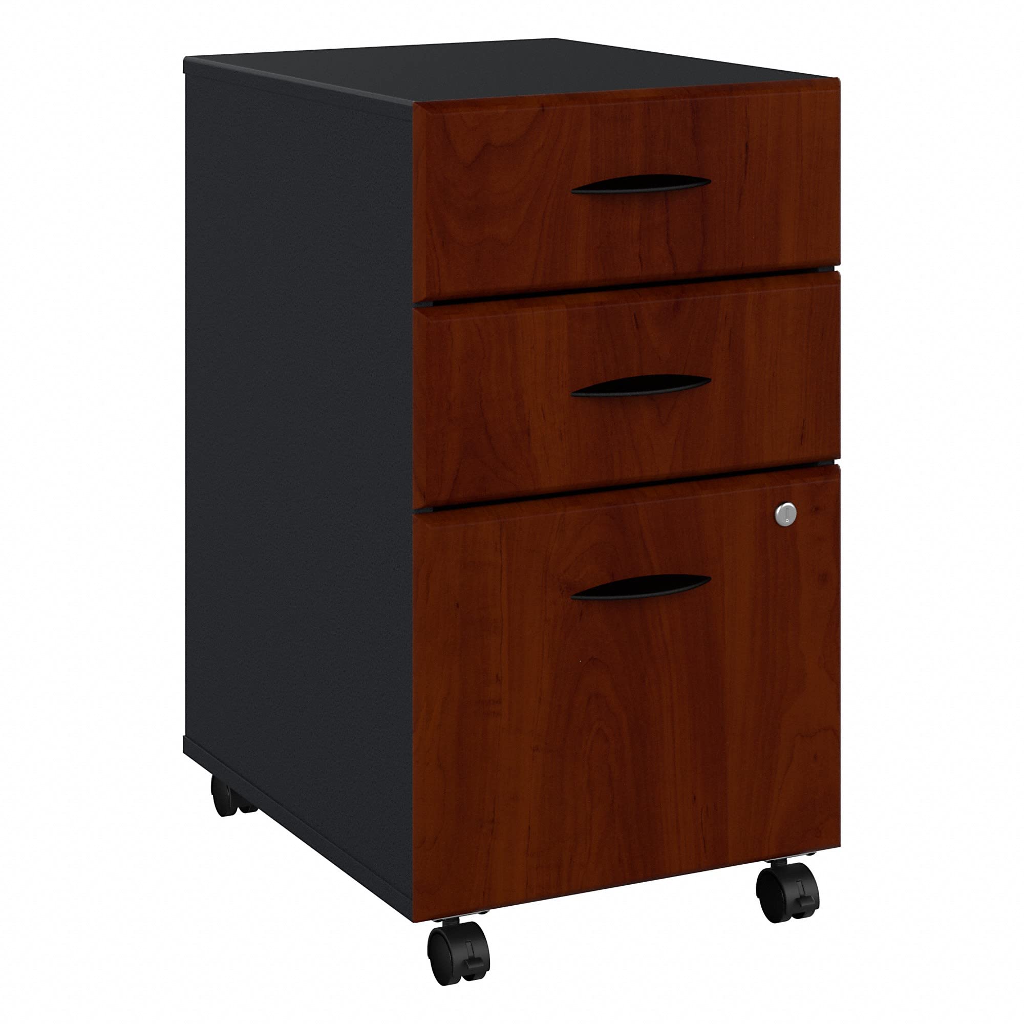 Bush Business Furniture Series A 3-Drawer Mobile File Cabinet in Hansen Cherry/Galaxy - Office Storage Solution for Documents & Files