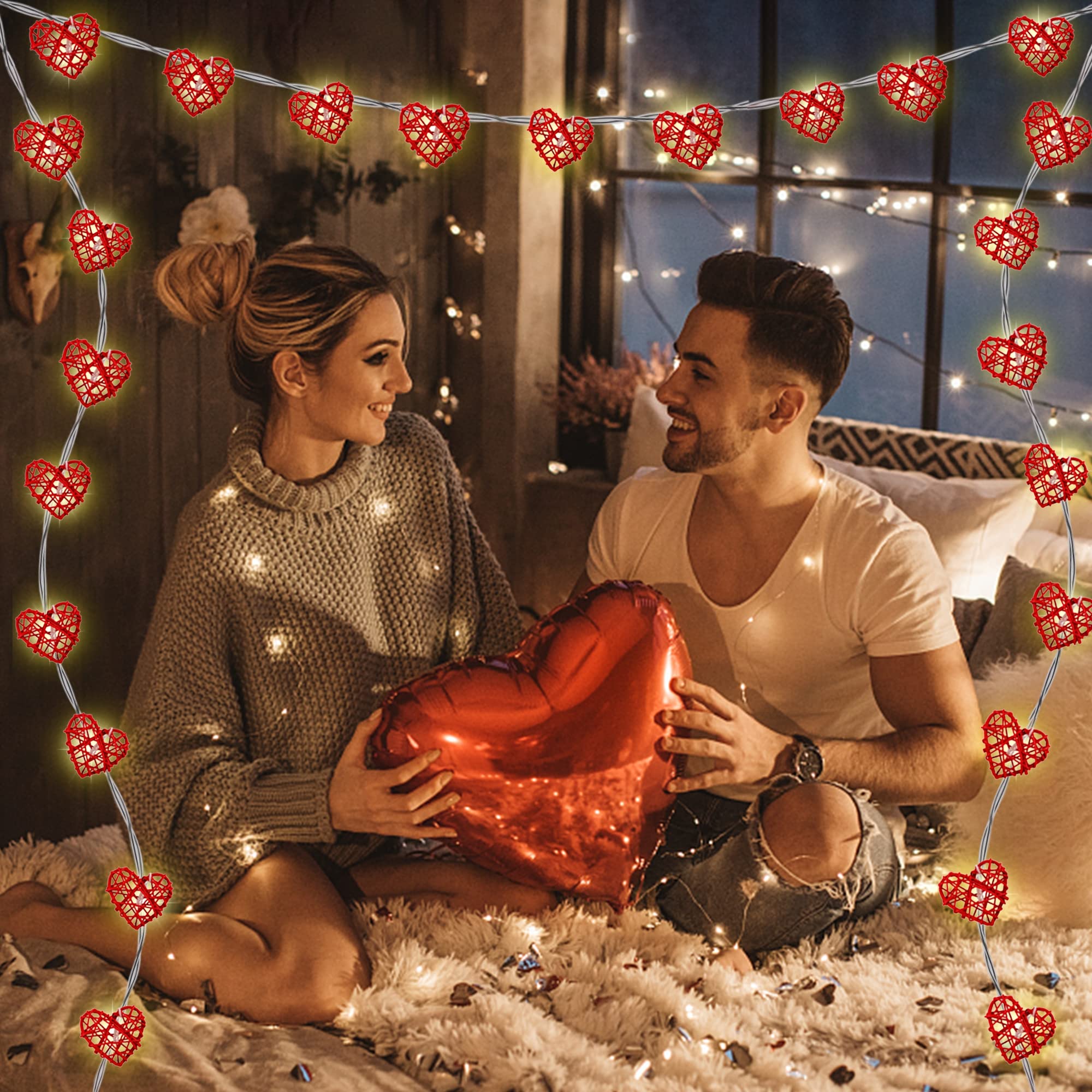 10 FT 20 LED Heart Shaped String Lights - Romantic Valentine's Day Fairy Lights with Battery & Timer for Indoor/Outdoor Decor - Perfect for Weddings, Anniversaries, Holiday Parties & Romantic Nights