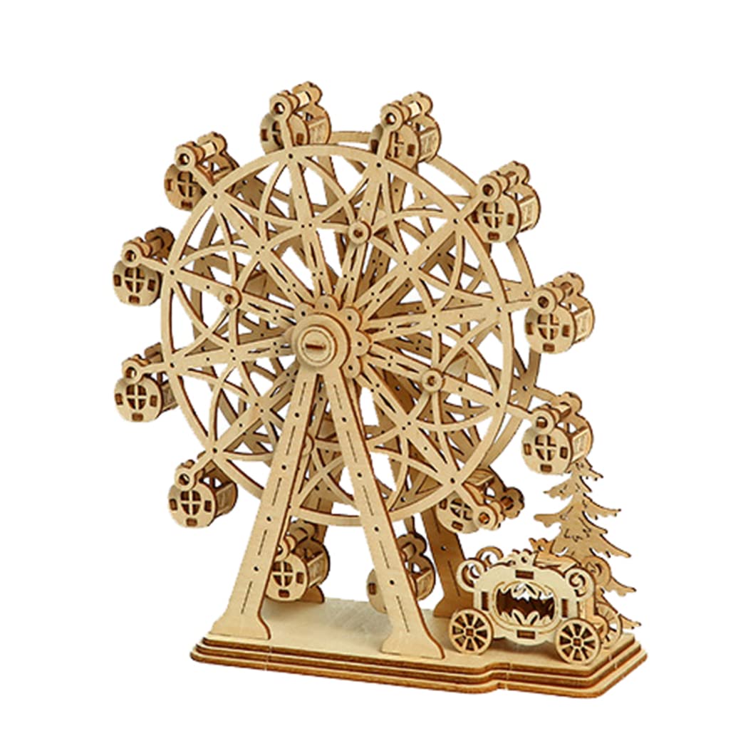 3D Wooden Puzzle Ferris Wheel Toy - Mechanical Model Building Kit for Adults & Kids | DIY Educational STEM Toy, Brain Teaser Craft | Eco-Friendly Wooden Assembly Model for Home Decor & Gift (Perfect for Family Bonding, STEM Learning & Stress Relief)