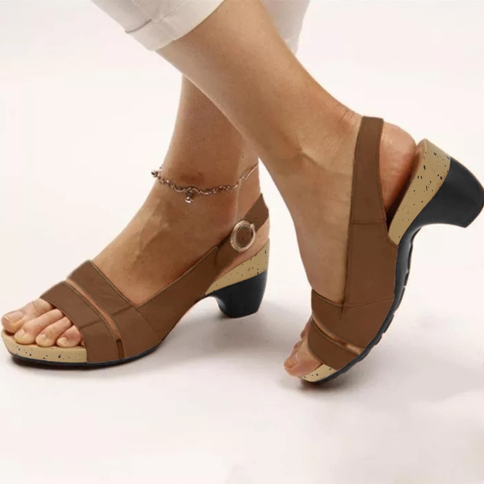 Eduavar Women's Orthopedic Sandals - Comfortable Dressy Open Toe Low Heel Sandals with Ankle Strap for Plantar Fasciitis & Foot Pain Relief - Perfect for Casual Wear, Work & Summer Outfits